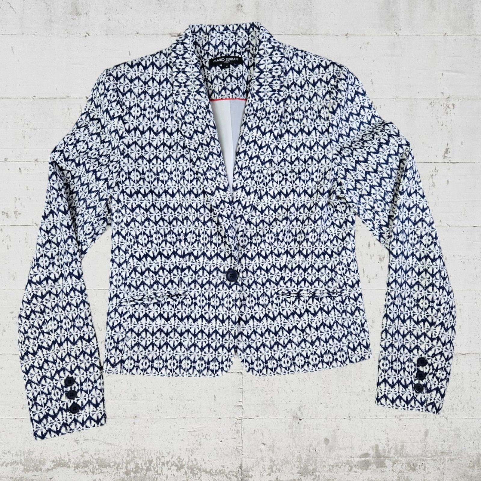 Other Navy White Geometric Blazer Jacket Size 2 Size XS / US 0-2 / IT 36-38 - 2 Thumbnail