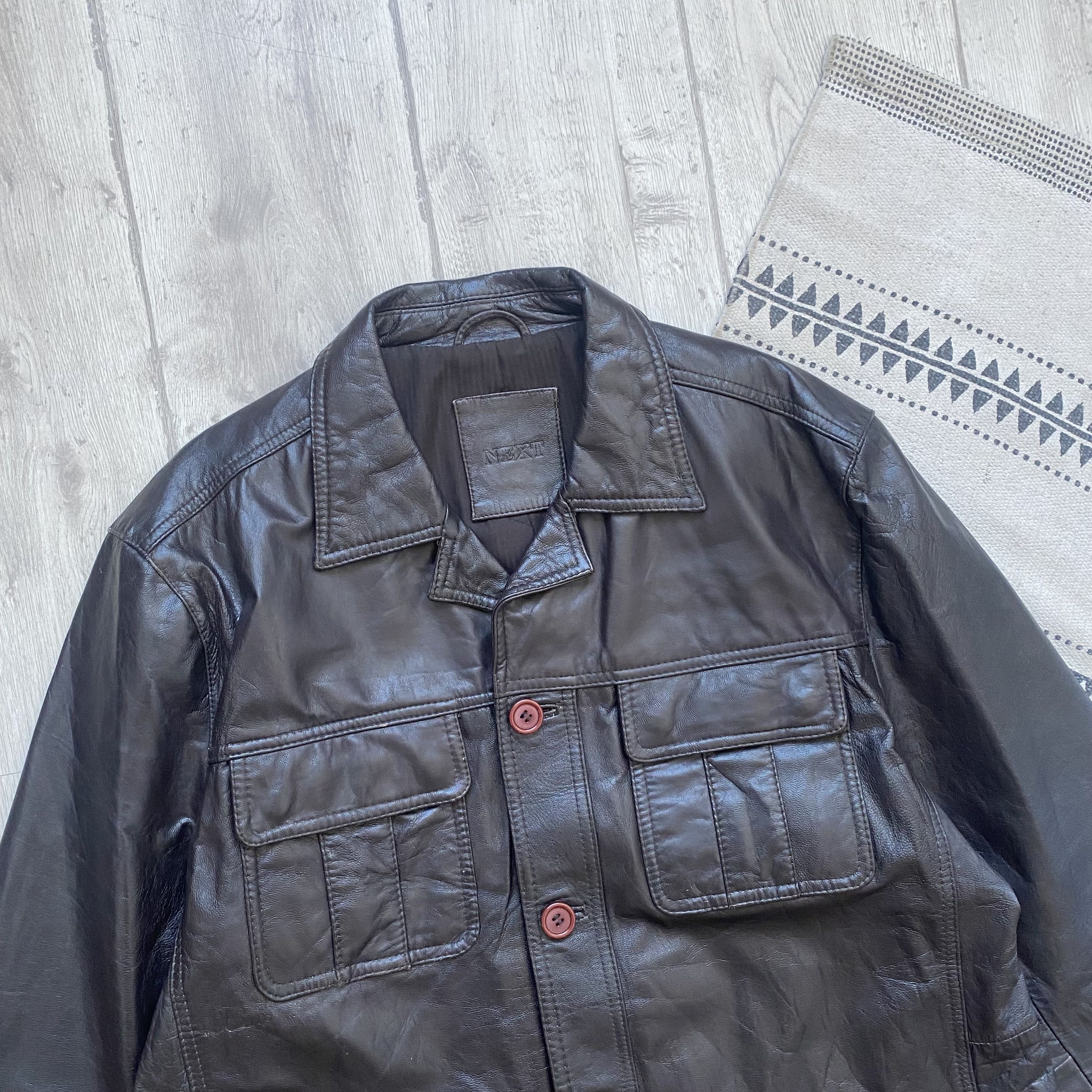 Genuine Leather Vintage 90s Real Leather jacket Button Up Size US L / EU 52-54 / 3 - 2 Thumbnail