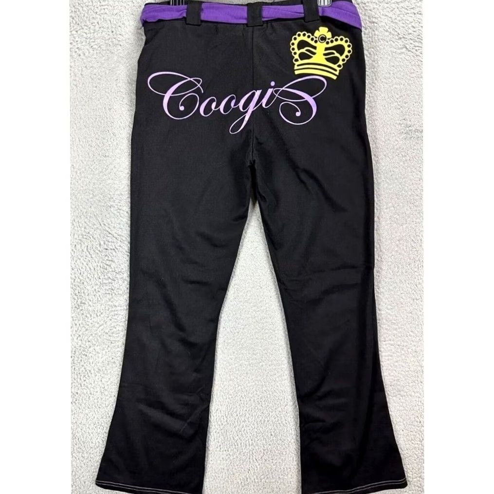 Coogi VINTAGE Coogi Pants Women Flared Leg Black High Rise Belted Pockets Logo Graphic EUC Size 36" / US 14 / IT 50 - 2 Thumbnail