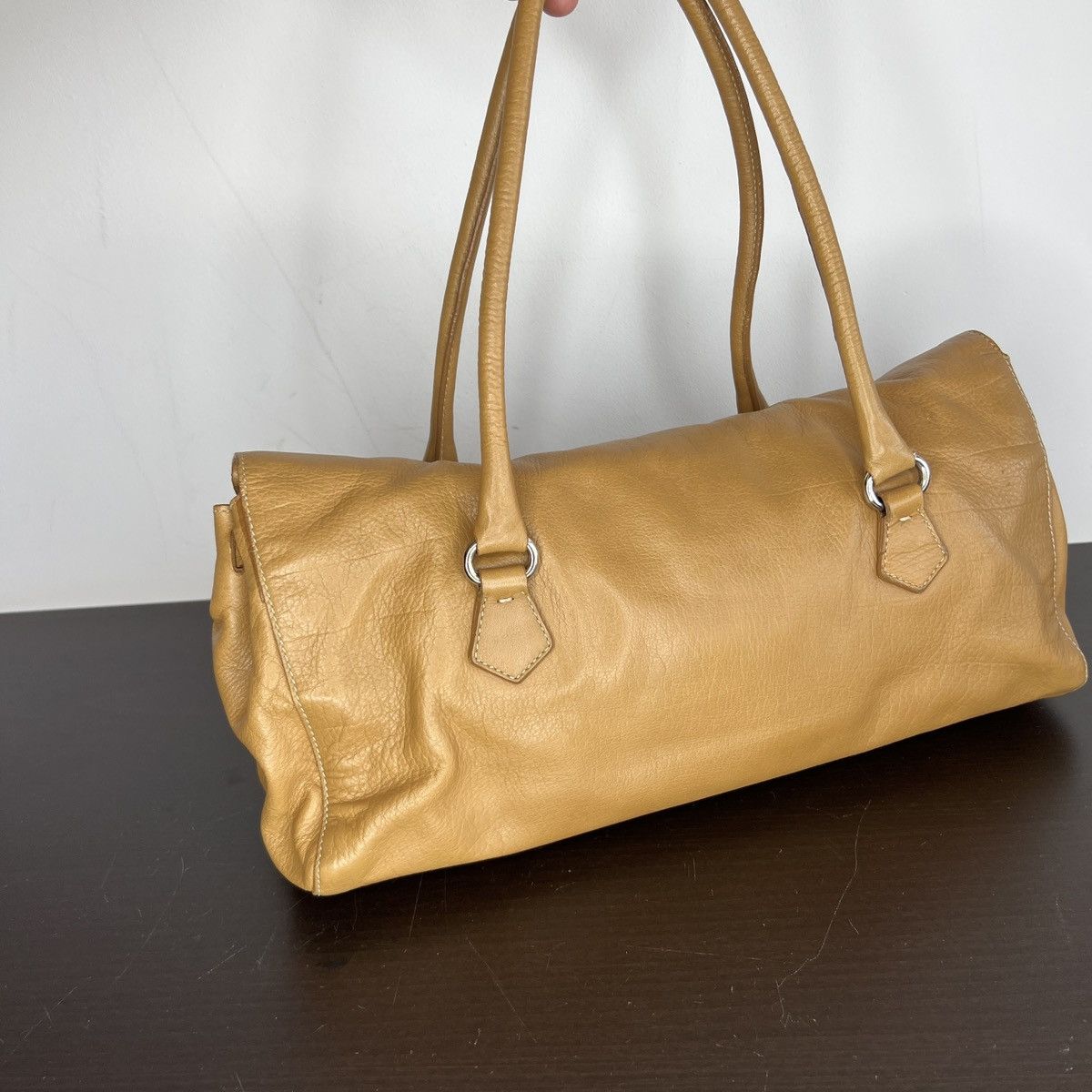 Prada Prada Milano Shoulder Handle Bag Beige Leather Triangle Logo Size ONE SIZE - 5 Thumbnail