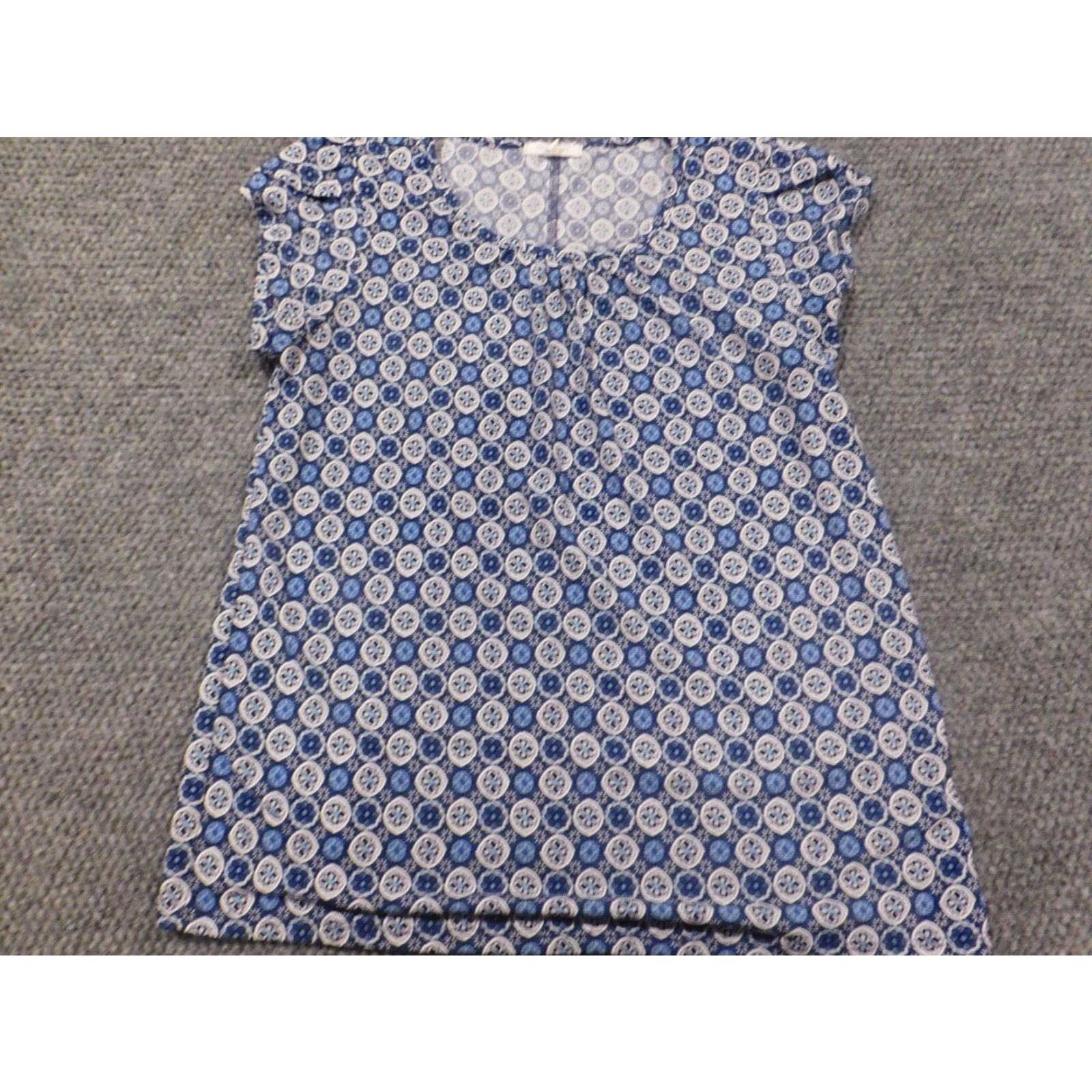 Vintage Ava James Womens Blouse S Blue Pullover Short Sleeve Collared Button Cotton Regular Casual Shirt Size S / US 4 / IT 40 - 3 Thumbnail