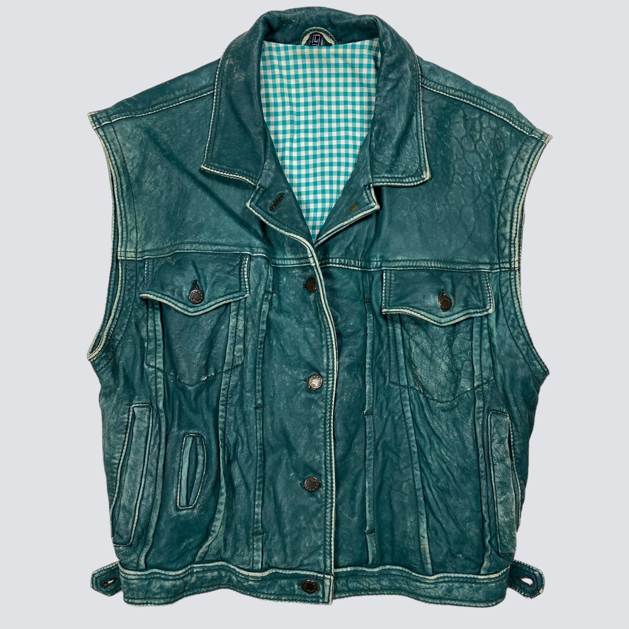 Vintage 1970s RETRO PUNK FADED DISTRESSED LEATHER MINT VEST - № 2109 Size US L / EU 52-54 / 3 - 3 Thumbnail