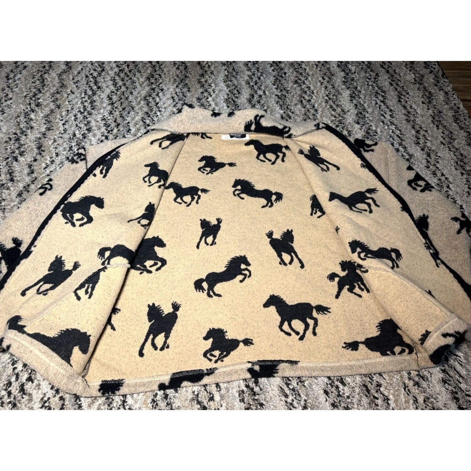 Vintage VINTAGE 90s Awesome Wear Jacket XL Beige Black Horse Fleece Western Coat AOP Unisex Adults Modern Boho Chic Size XL / US 12-14 / IT 48-50 - 6 Thumbnail