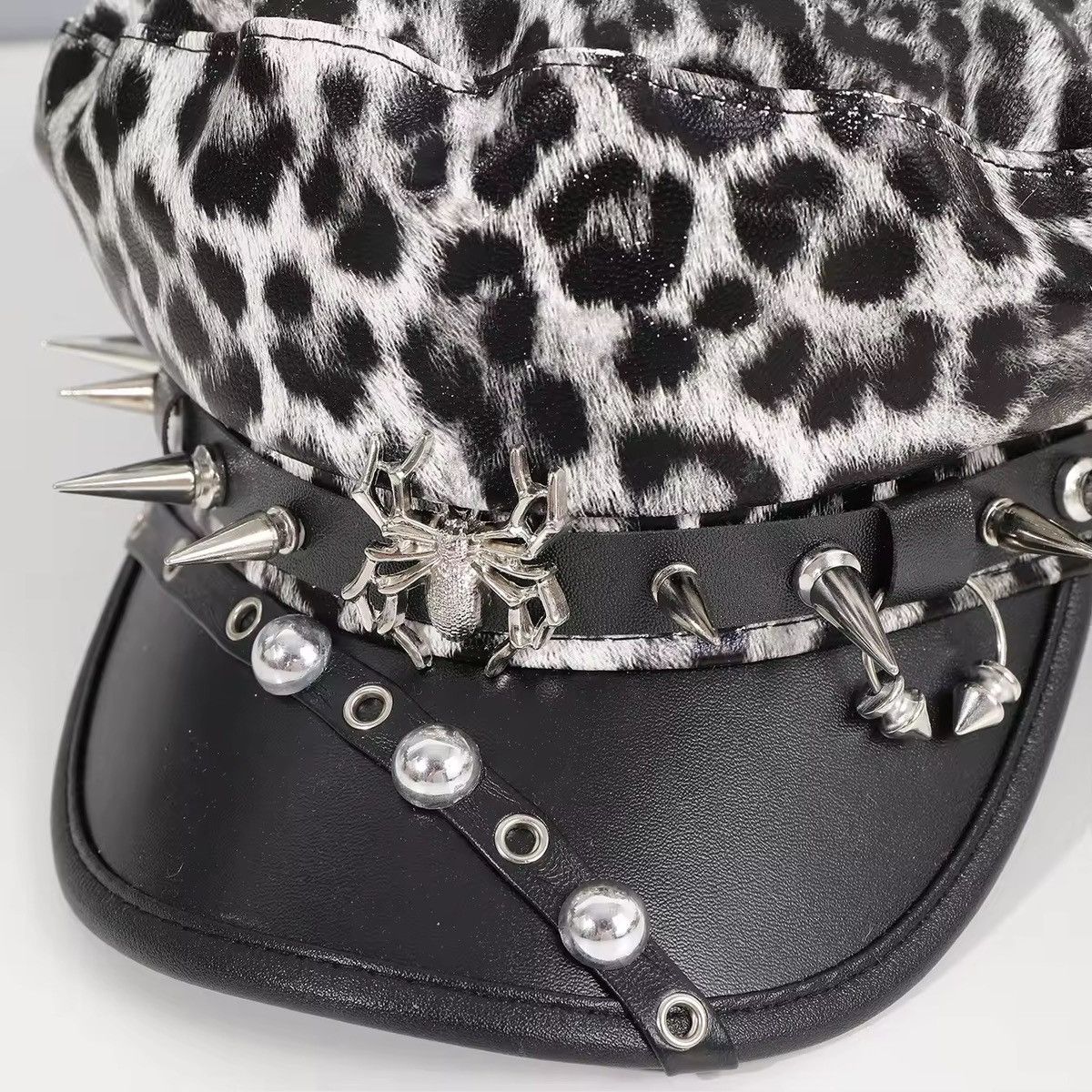 Other Leopard Gothic Punk PU Leather Trendy Y2k Hat Beret Size ONE SIZE - 3 Thumbnail