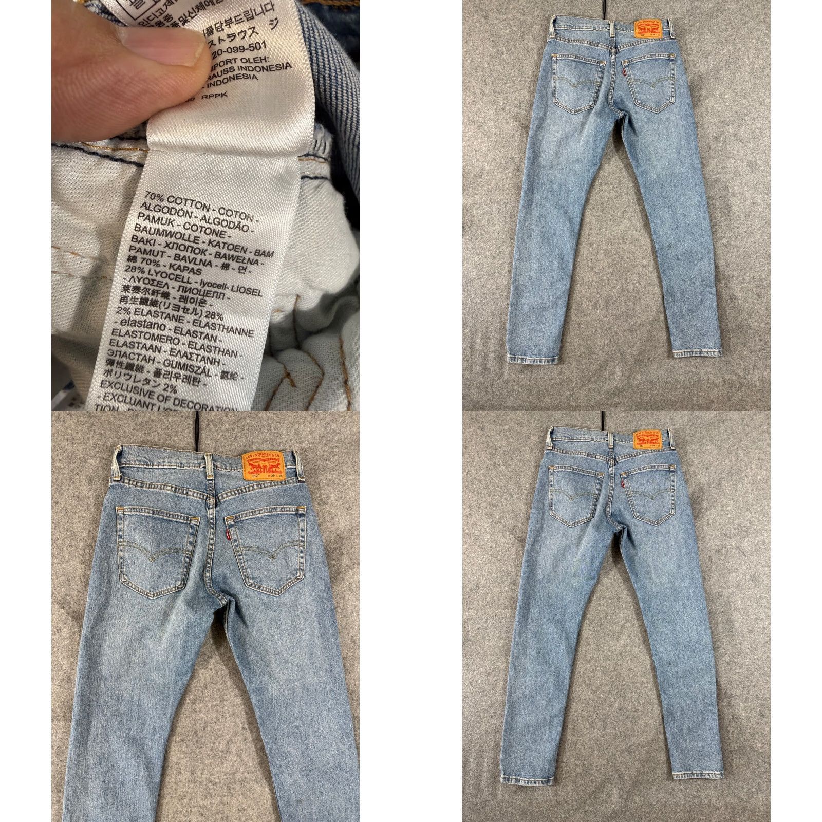 Levi's Levi’s 512 Jeans Mens 29x30 Blue Denim Stretch Slim Fit Straight Leg Whisker Wash Pockets City College Men Size US 29 - 8 Thumbnail