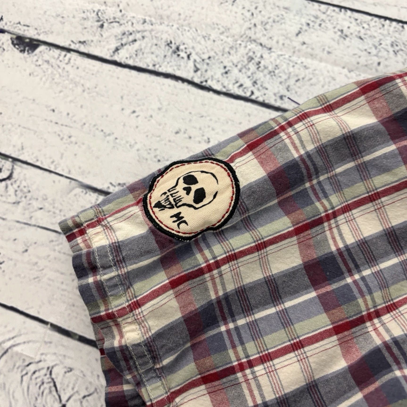 Harley Davidson Harley-Davidson Short Sleeve Plaid Button-Up Shirt Men's L Blue Tan Red Pattern Size US L / EU 52-54 / 3 - 3 Thumbnail