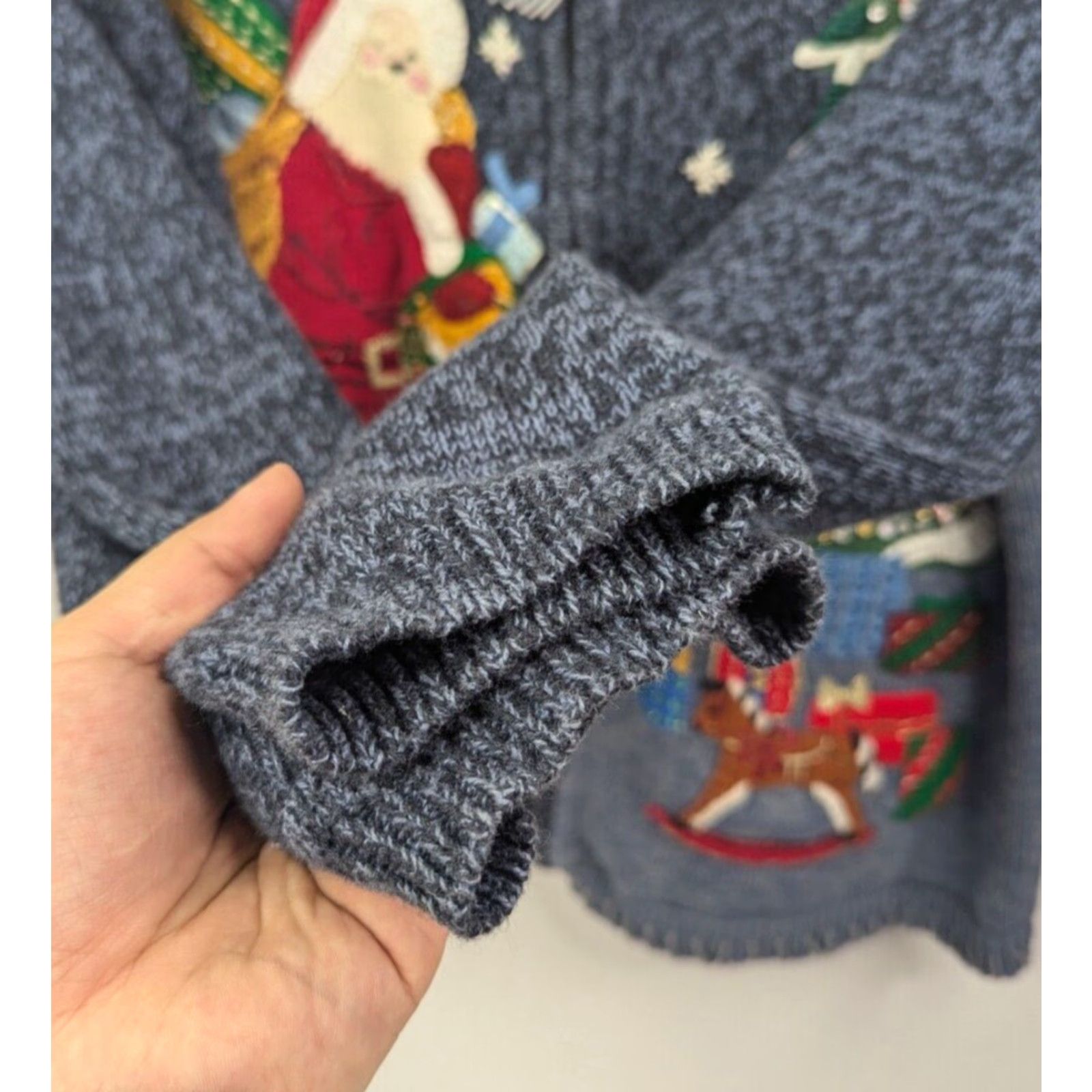 Vintage VINTAGE Holiday Tiara International Blue Santa & Tree Christmas Holiday Zip Sweater Cardigan Size XL / US 12-14 / IT 48-50 - 3 Thumbnail