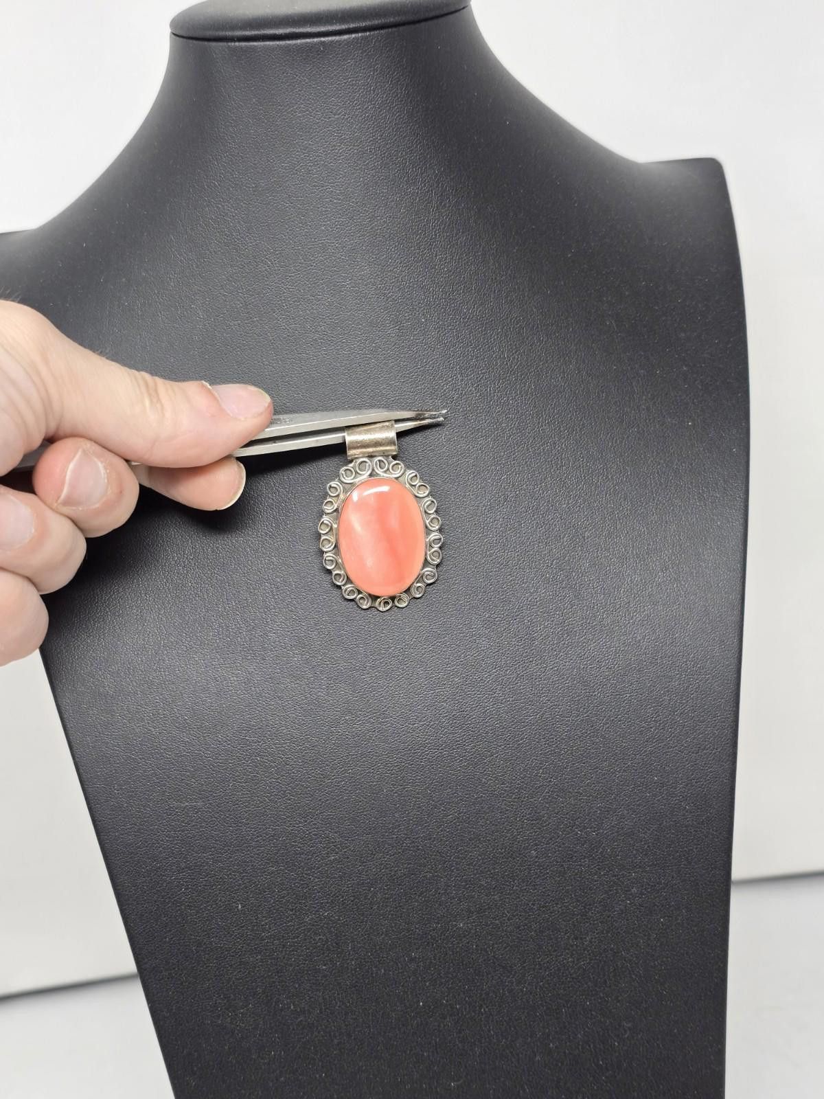 Other Vintage Taxco Sterling Silver Pendant Coral Cabochon Large Size ONE SIZE - 5 Thumbnail