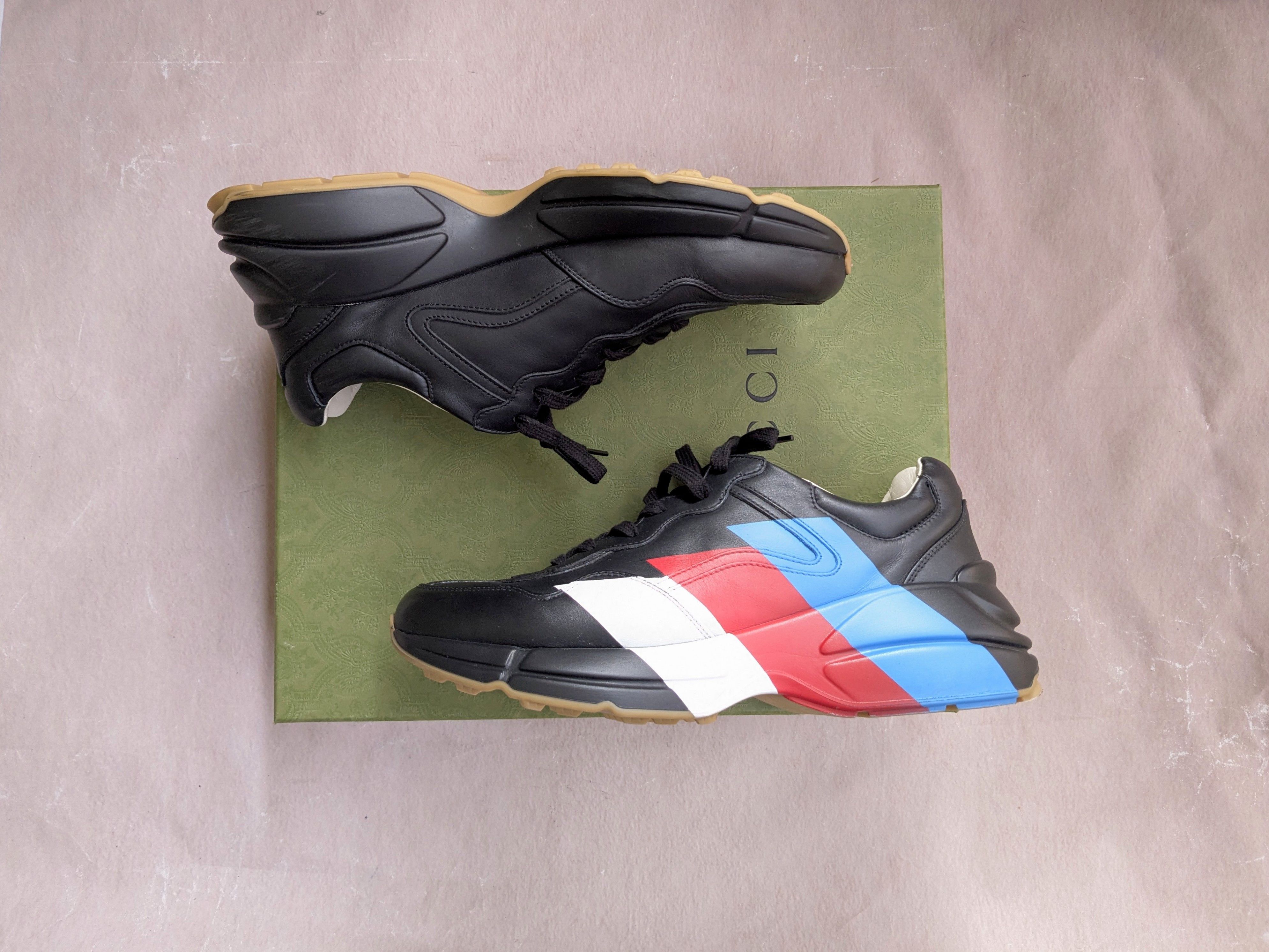 Gucci Gucci Rython Sneakers 523535 Web Print Black Leather Size US 9.5 / EU 42-43 - 1 Thumbnail