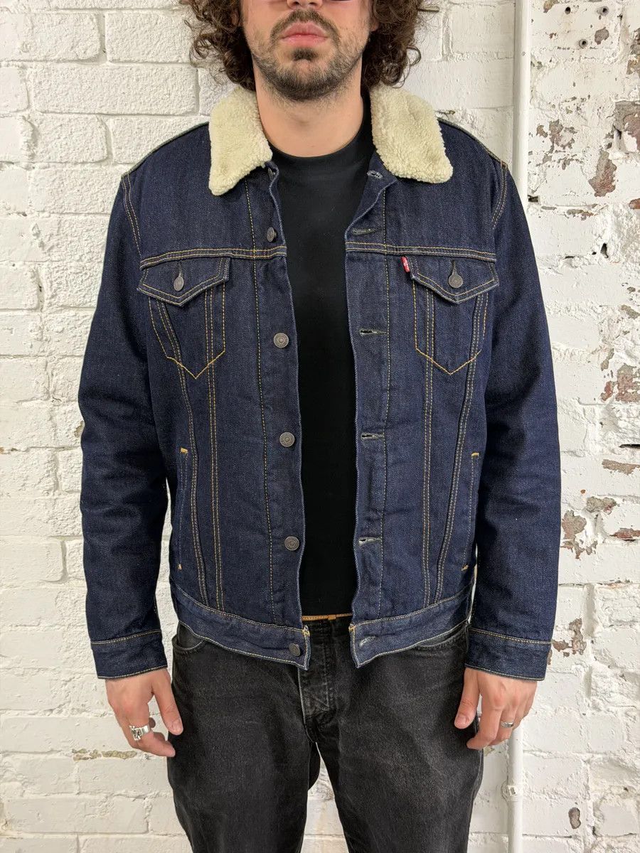 Levi's Levi’s Navy Brut Denim Shearling Jacket Size US L / EU 52-54 / 3 - 2 Thumbnail