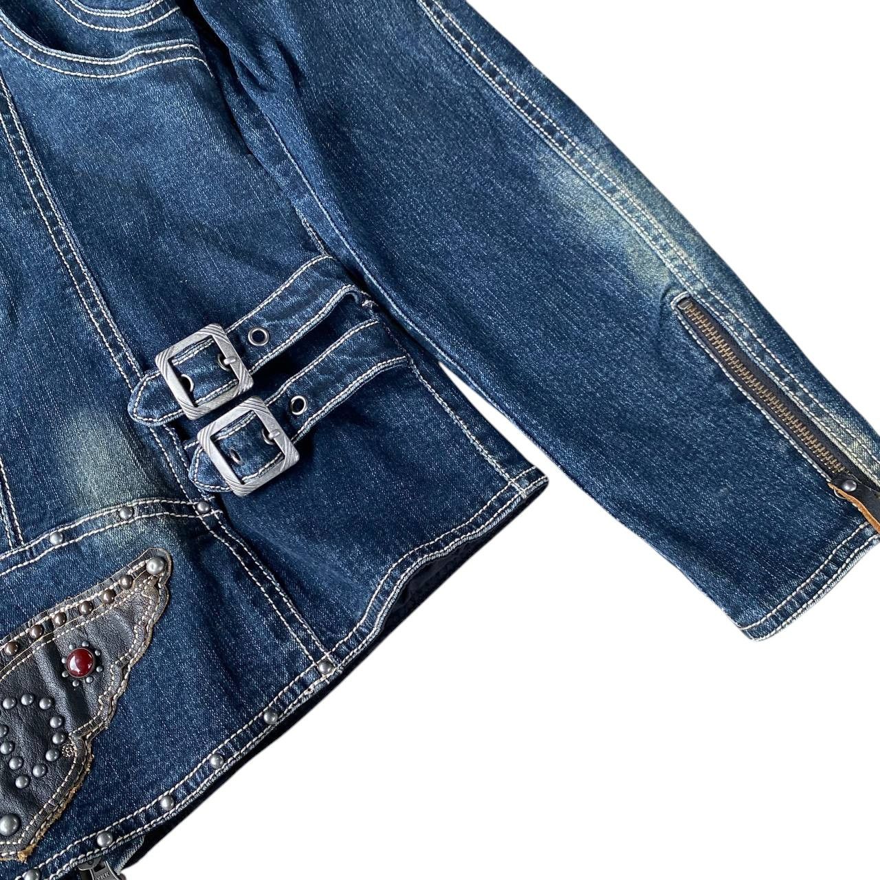 Harley Davidson Y2K Harley-Davidson Women Biker Jacket Denim Leather Studded Size L / US 10 / IT 46 - 17 Thumbnail