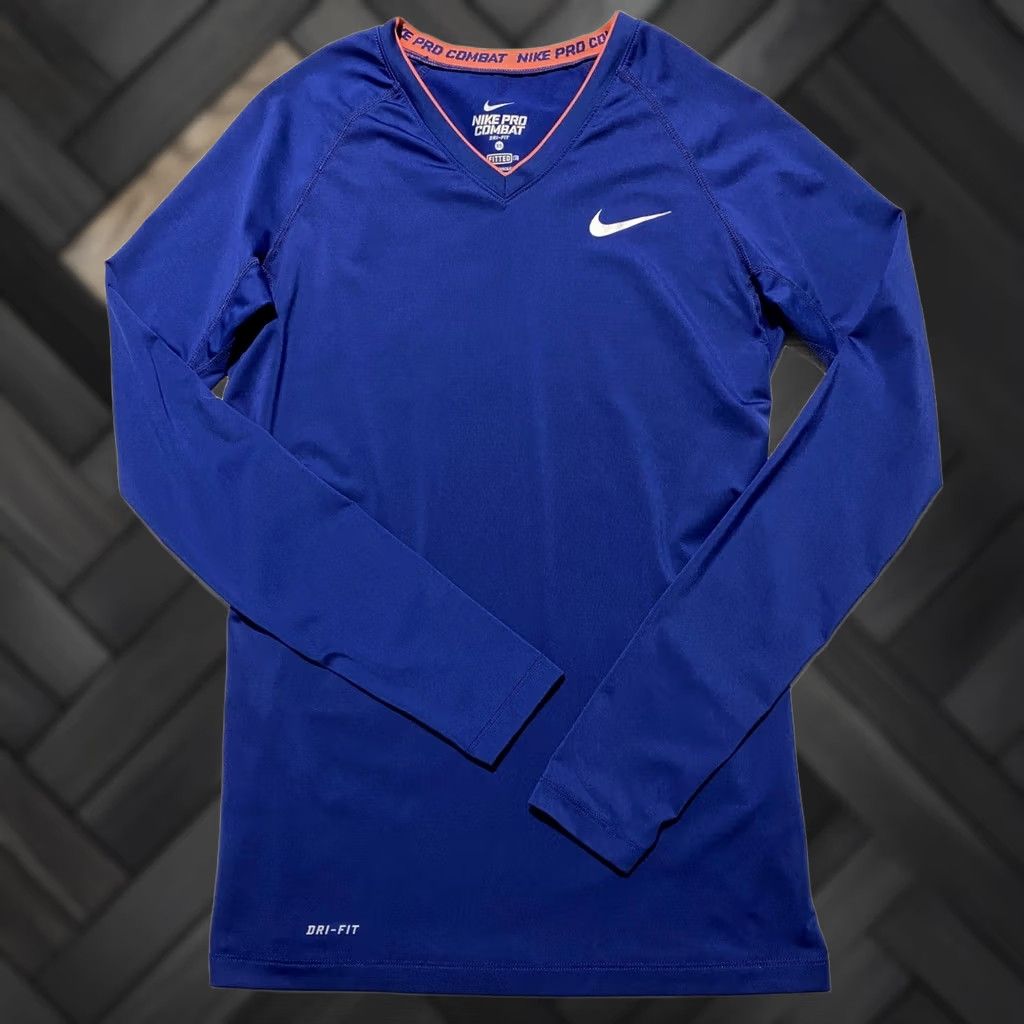 Nike Nike Dri-Fit Pro Combat Women XS Blue Long Sleeve V-Neck Base Layer Shirt Size XS / US 0-2 / IT 36-38 - 1 Thumbnail