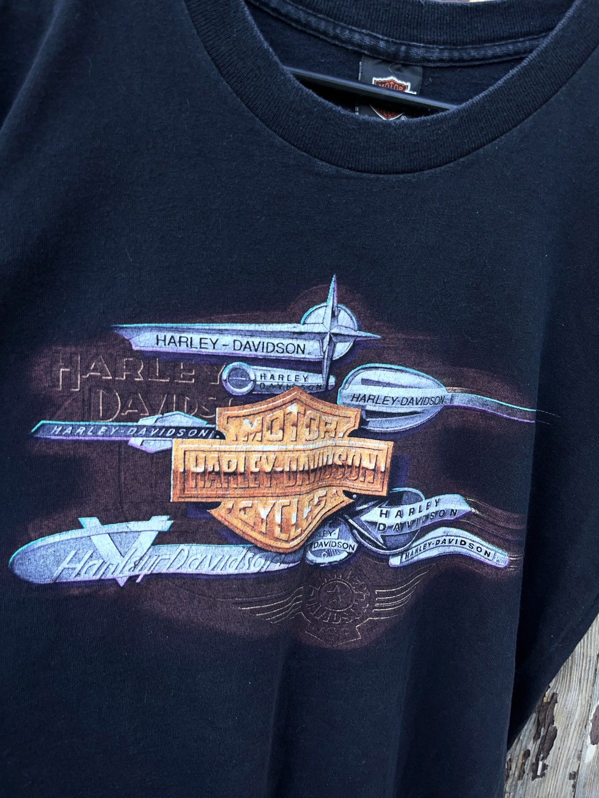Harley Davidson × Vintage Vintage 90s Harley Davidson Multi Logo T-shirt Size US M / EU 48-50 / 2 - 3 Thumbnail