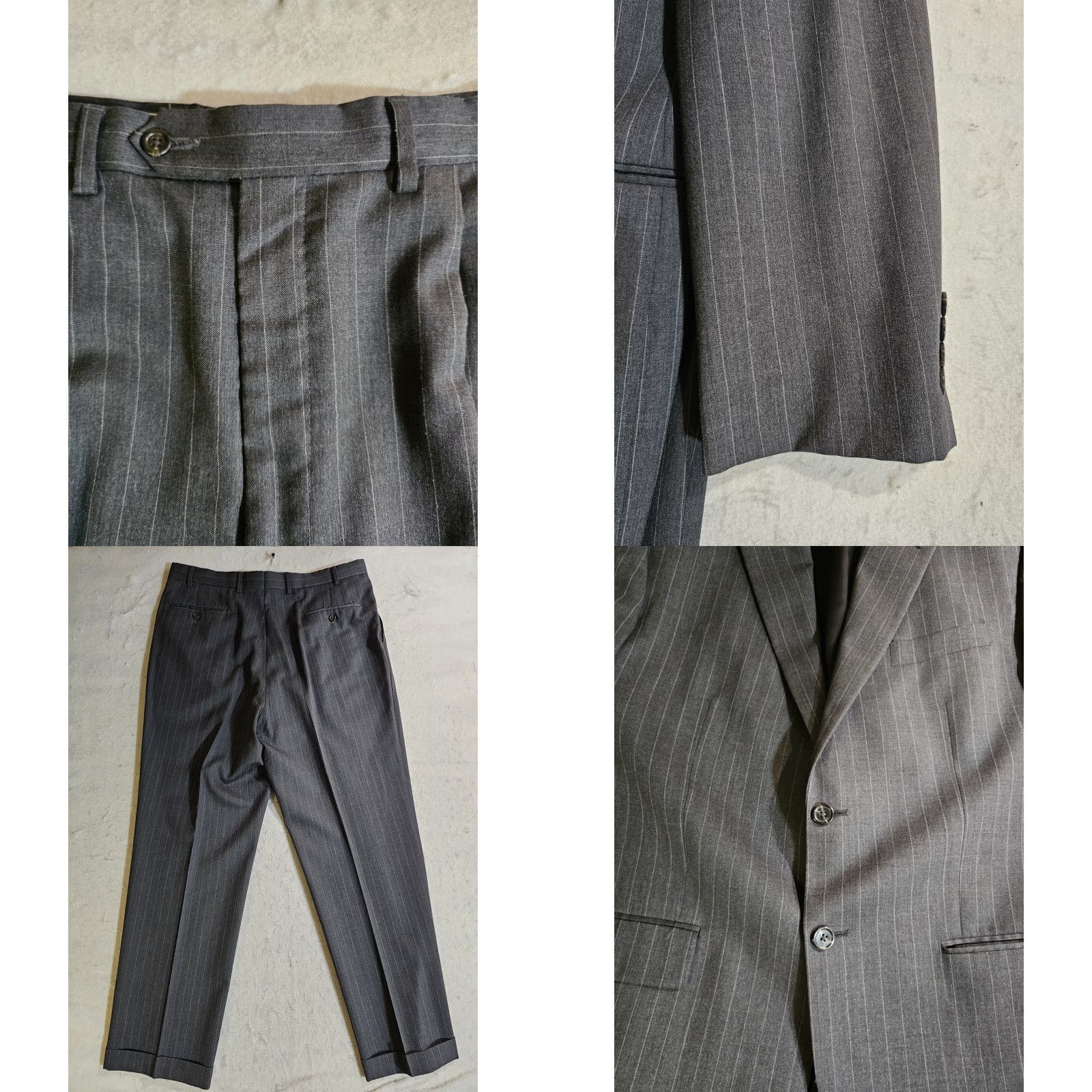 Chaps VINTAGE CHAPS By RALPH LAUREN 100% Wool Grey Pin Striped Suit Mens 42 Long 34x32 Pants Size 42R - 9 Thumbnail