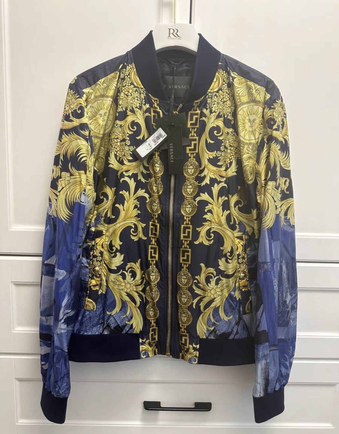 Versace Medusa Print Blue Bomber Jacket dmc