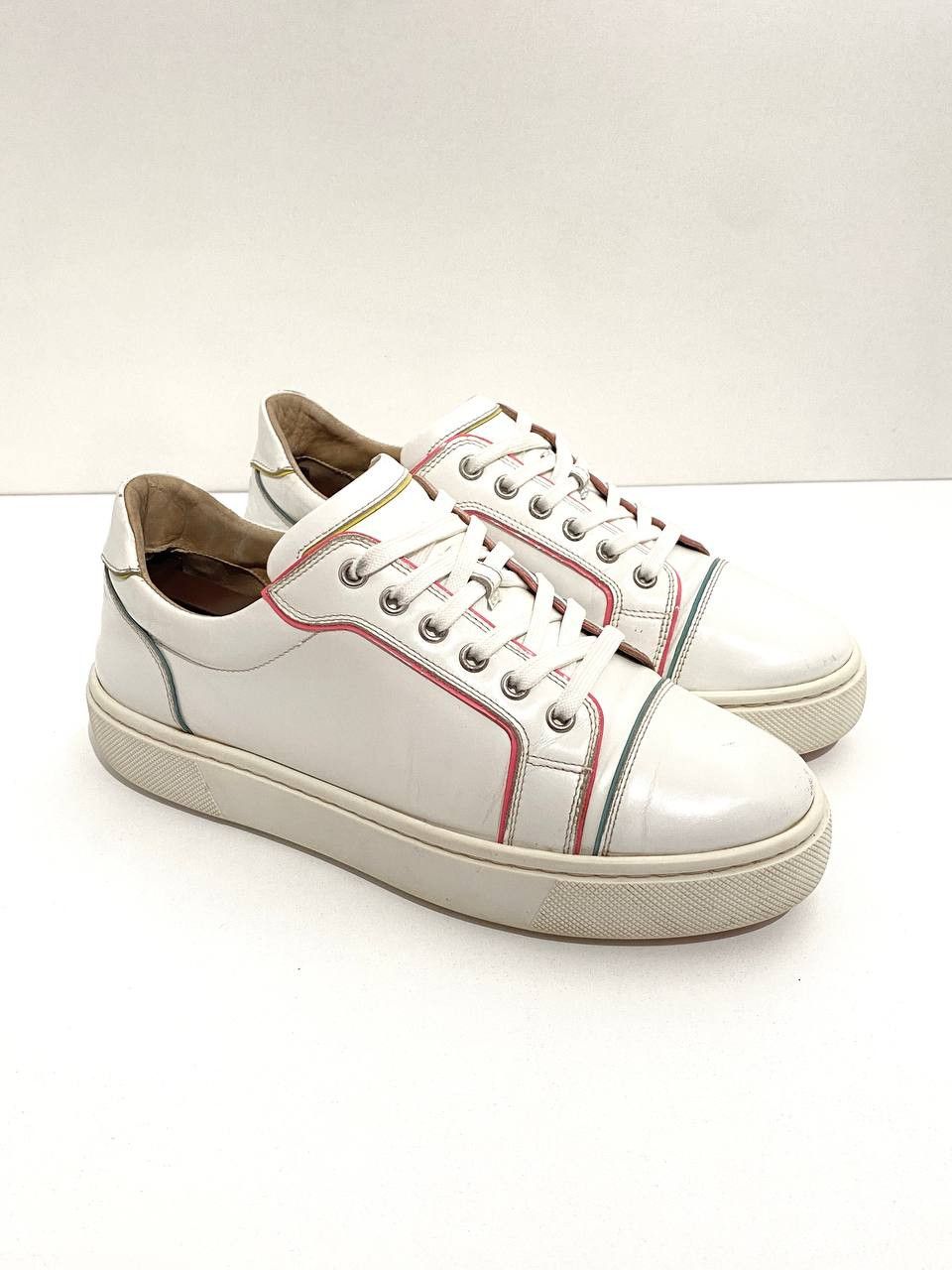 Christian Louboutin Christian Louboutin White Multi Leather Low Top Sneakers Size US 10 / IT 40 - 2 Thumbnail