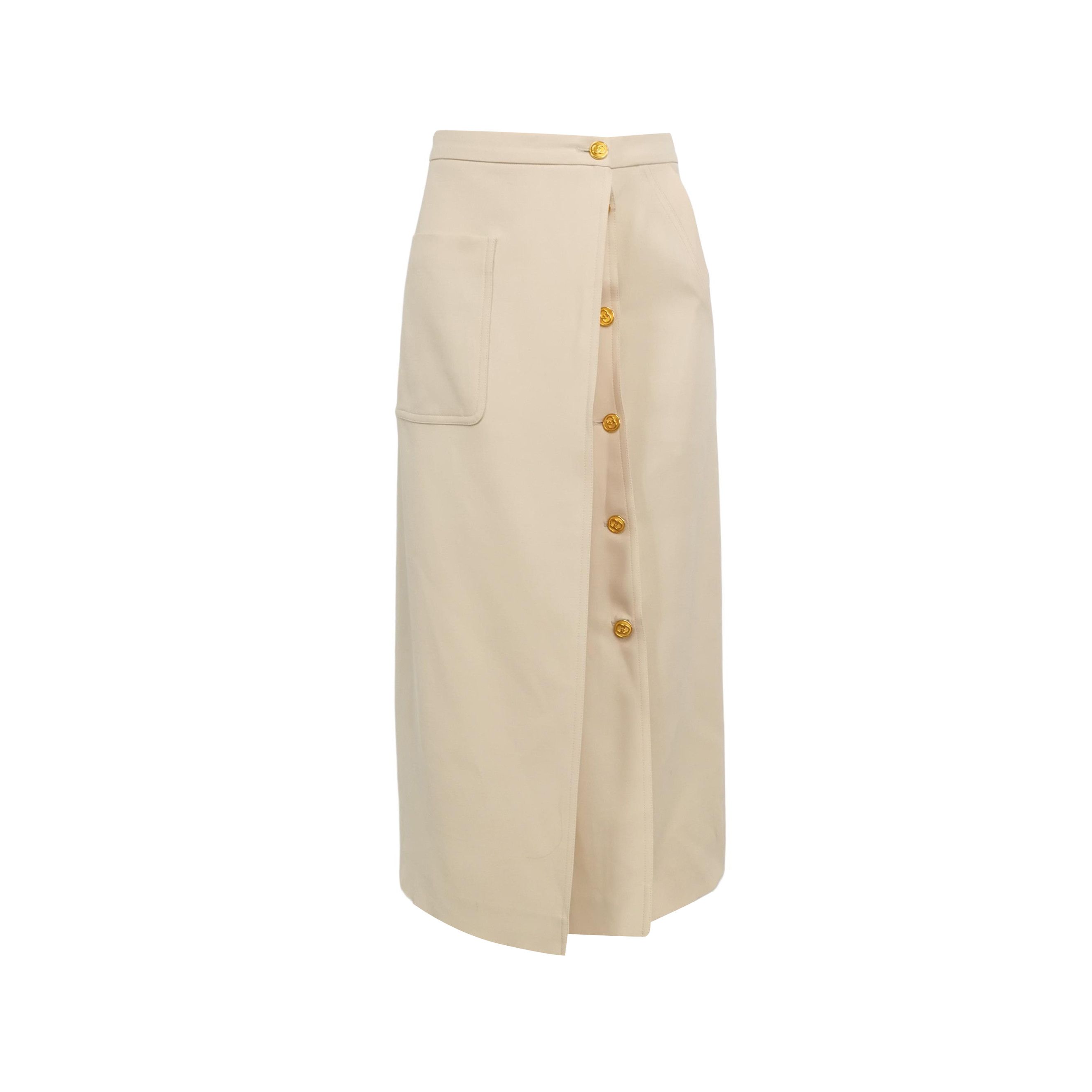 Gucci Gucci Beige Silk Wool Button-Front Midi Skirt Size 40 Size 27" / US 4 / IT 40 - 1 Thumbnail