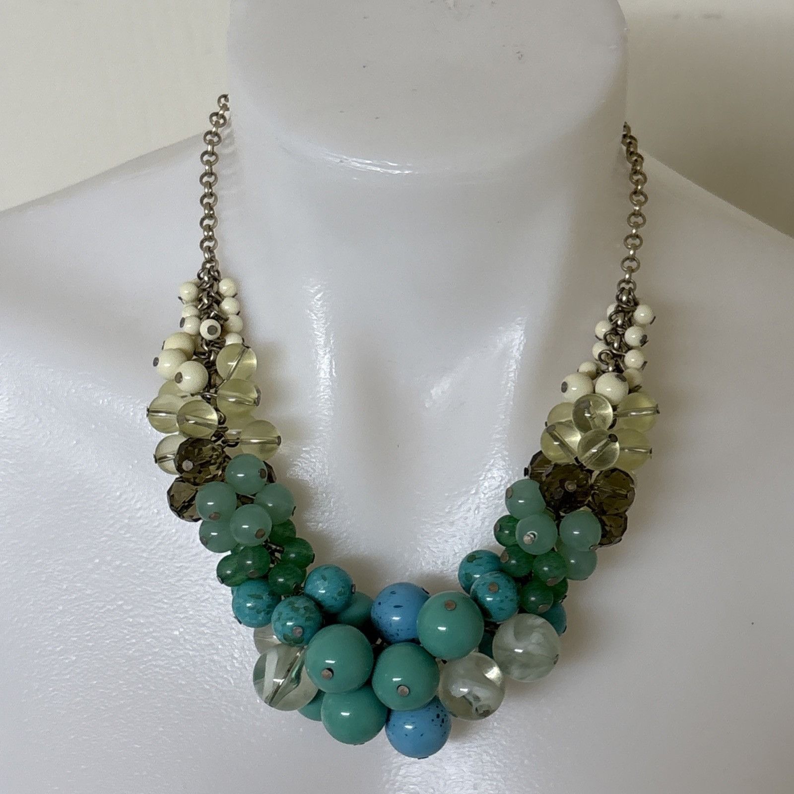 Vintage Lia Sophia Chunky Statement Necklace Faux Turquoise Jade Pea Size ONE SIZE - 9 Thumbnail