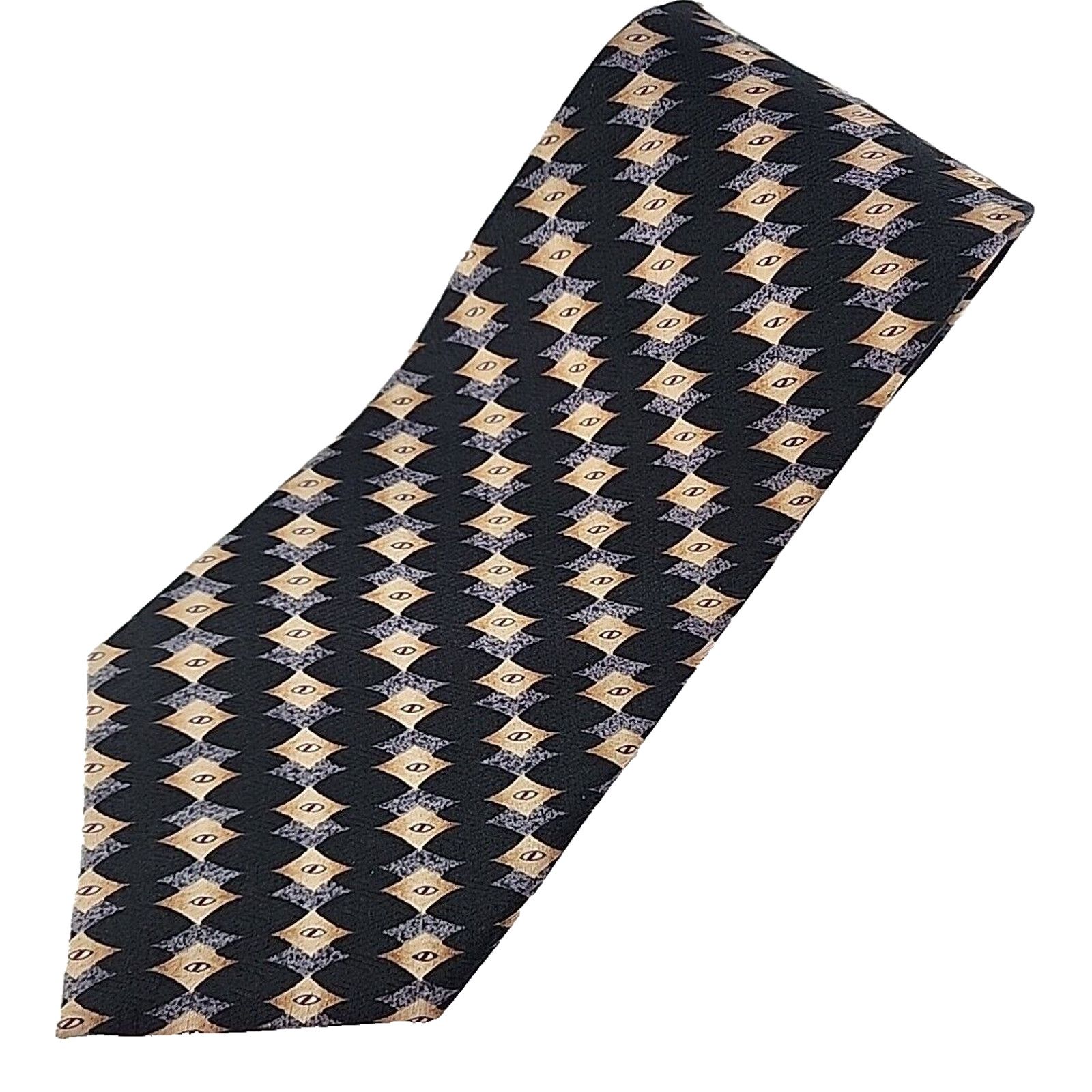 Liz Claiborne Claiborne Black-Beige-Grey Patterned Silk Necktie - Like New Size ONE SIZE - 1 Thumbnail