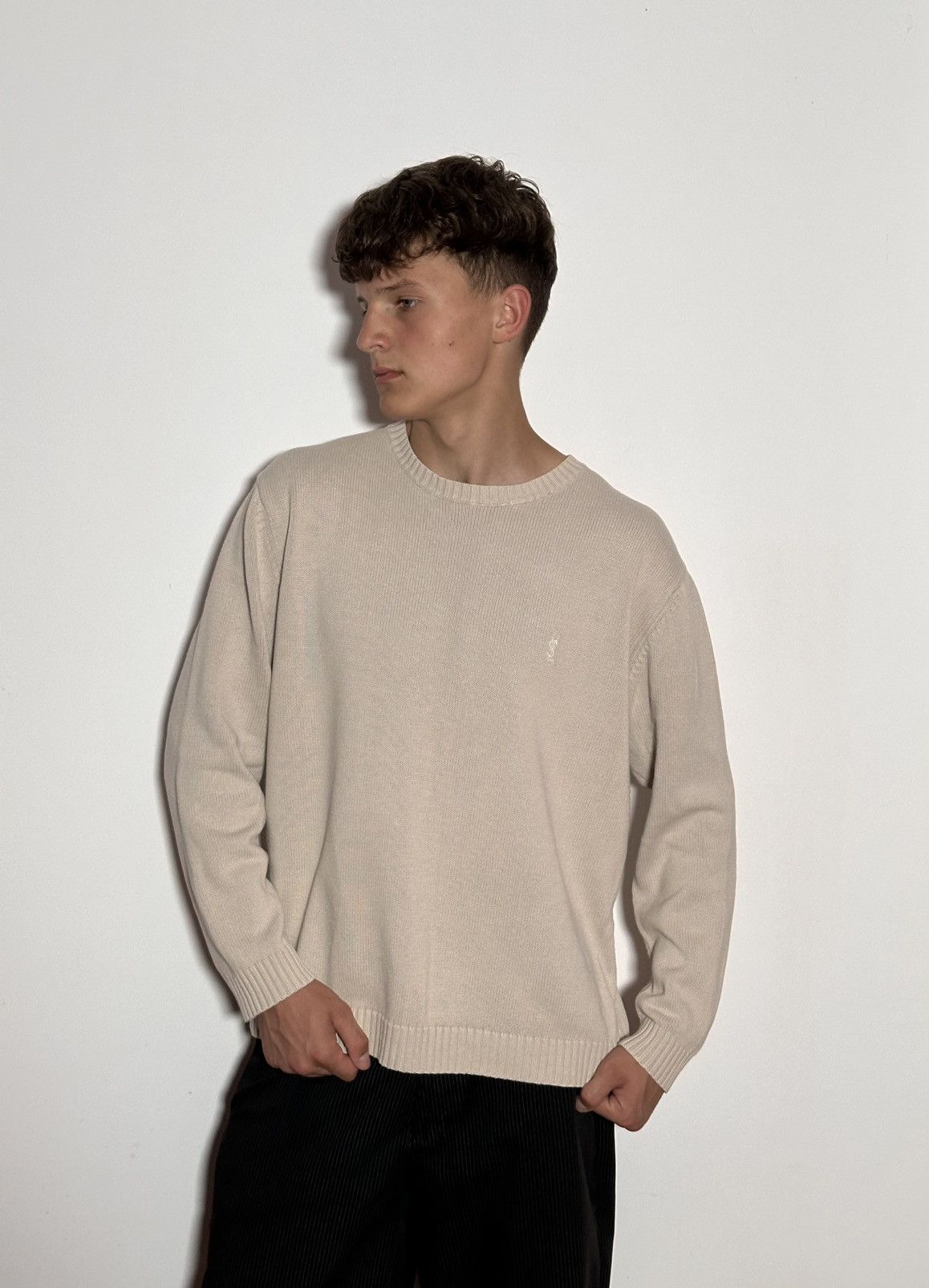 Yves Saint Laurent Ysl Pour Homme Vintage Beige Knit Sweater