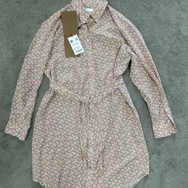 Burberry Burberry Khaki Silk Summer Dress Size L Size L / US 10 / IT 46 - 1 Thumbnail