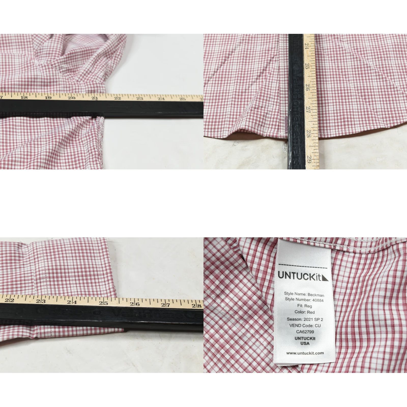 UNTUCKit UNTUCKit Beckman Shirt Mens Medium Red Plaid Nylon Stretch Button-Up Regular Fit Size US M / EU 48-50 / 2 - 8 Thumbnail