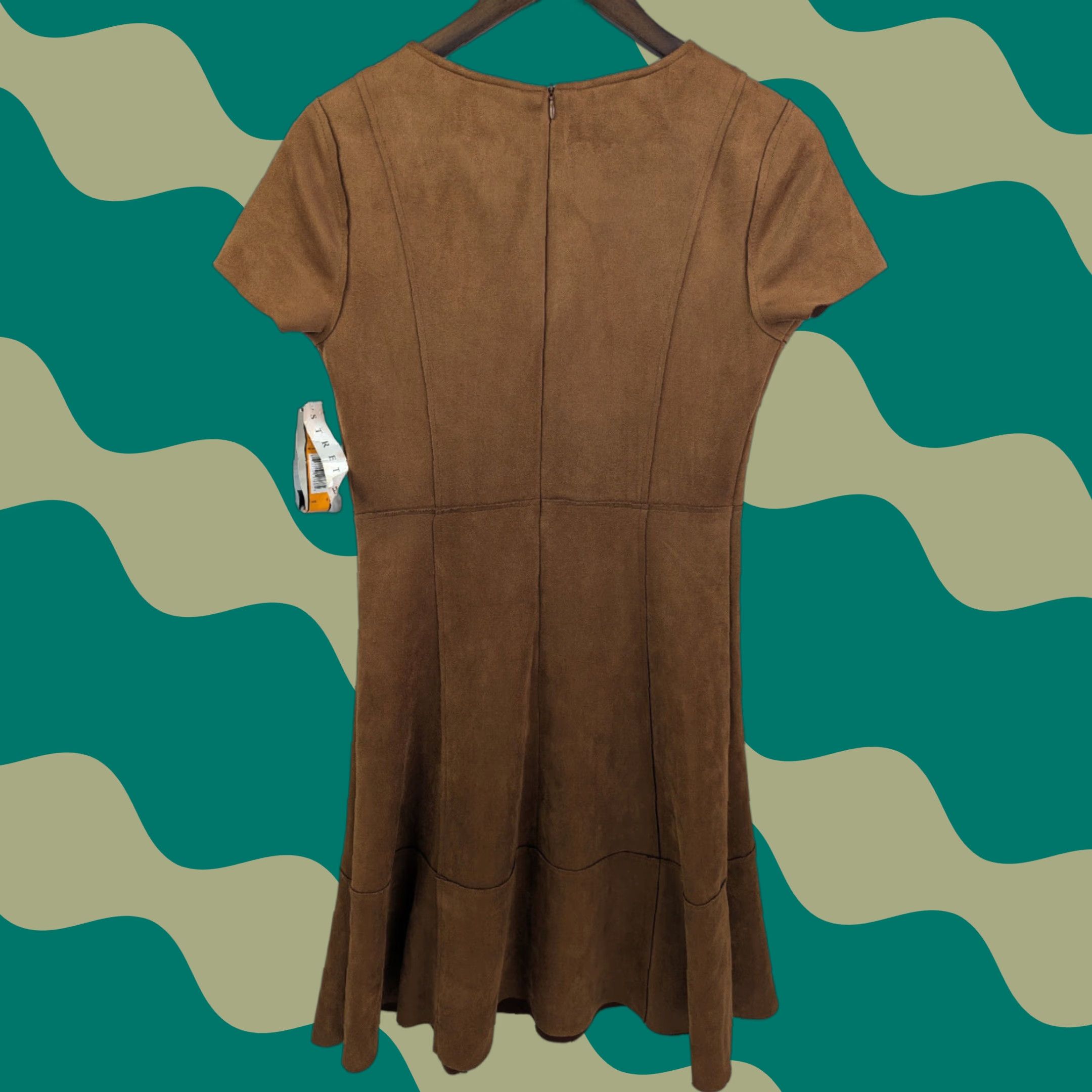 Vintage NWT Ile New York Brown Faux Suede Flare Dress Womans Size 6 Stretch A-Line Sleeveless Round Neck Zip Size M / US 6-8 / IT 42-44 - 1 Thumbnail