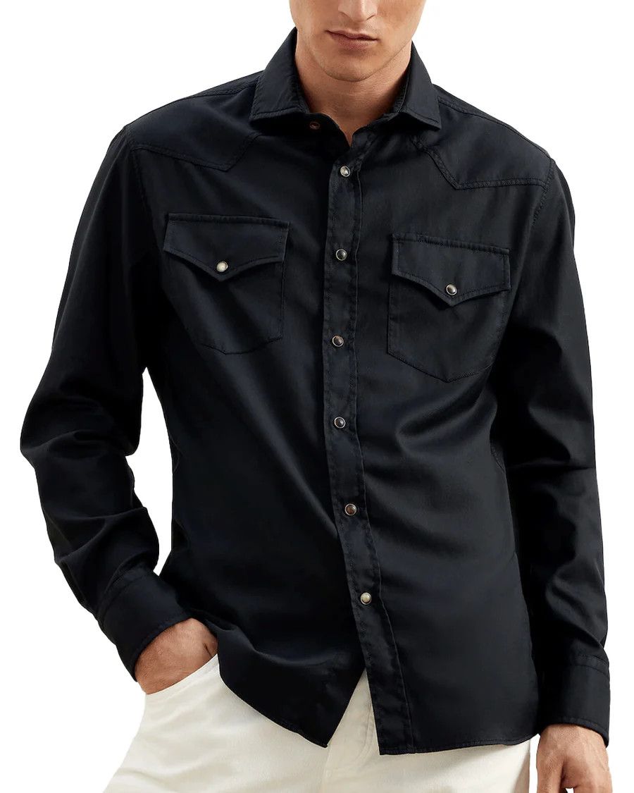 image of Brunello Cucinelli O1W1Db10424 Shirts In Black, Men's (Size Medium)