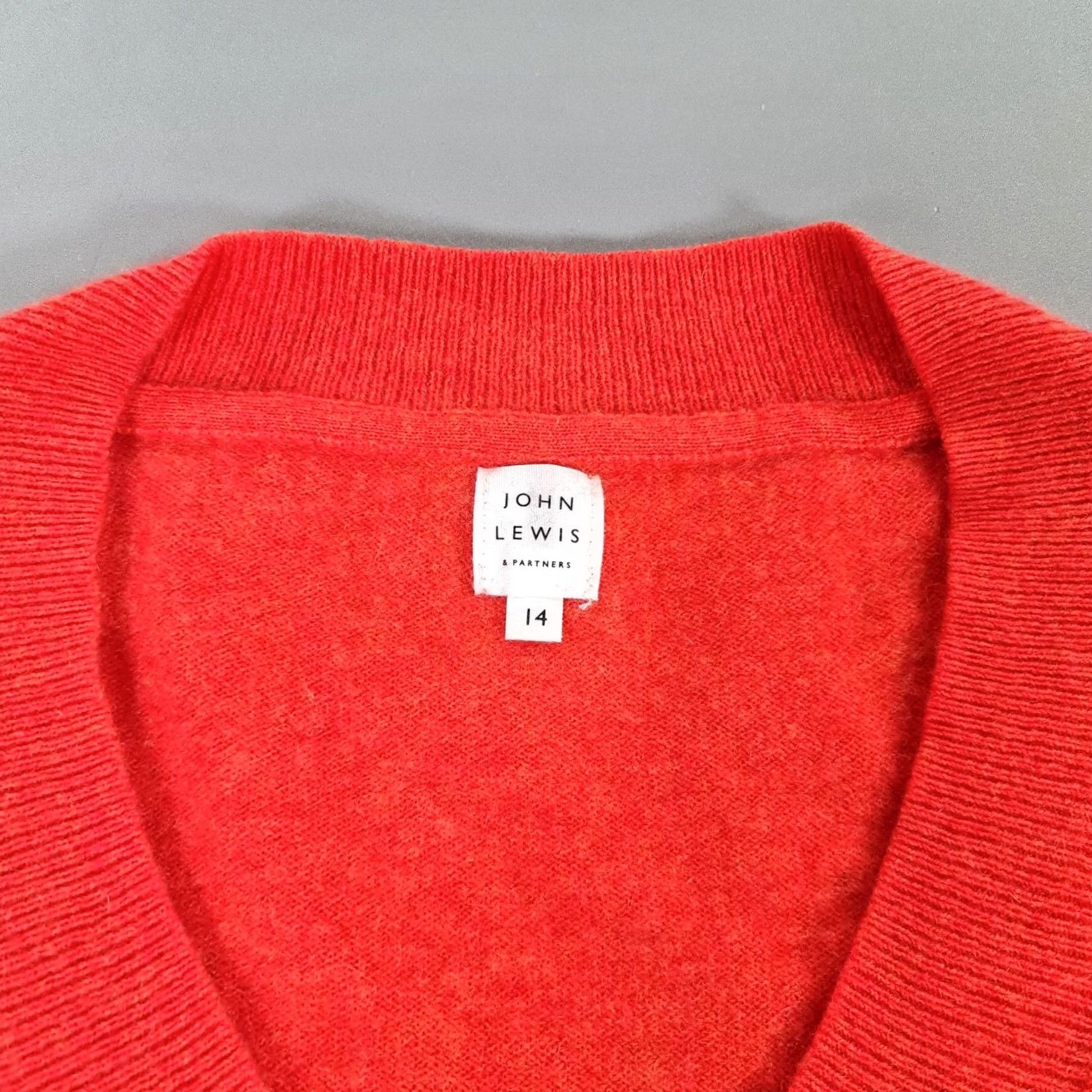 Vintage John Lewis Womens Jumper Coral Red 14 UK Cashmere V Neck Knit Pullover Size XL / US 12-14 / IT 48-50 - 3 Thumbnail