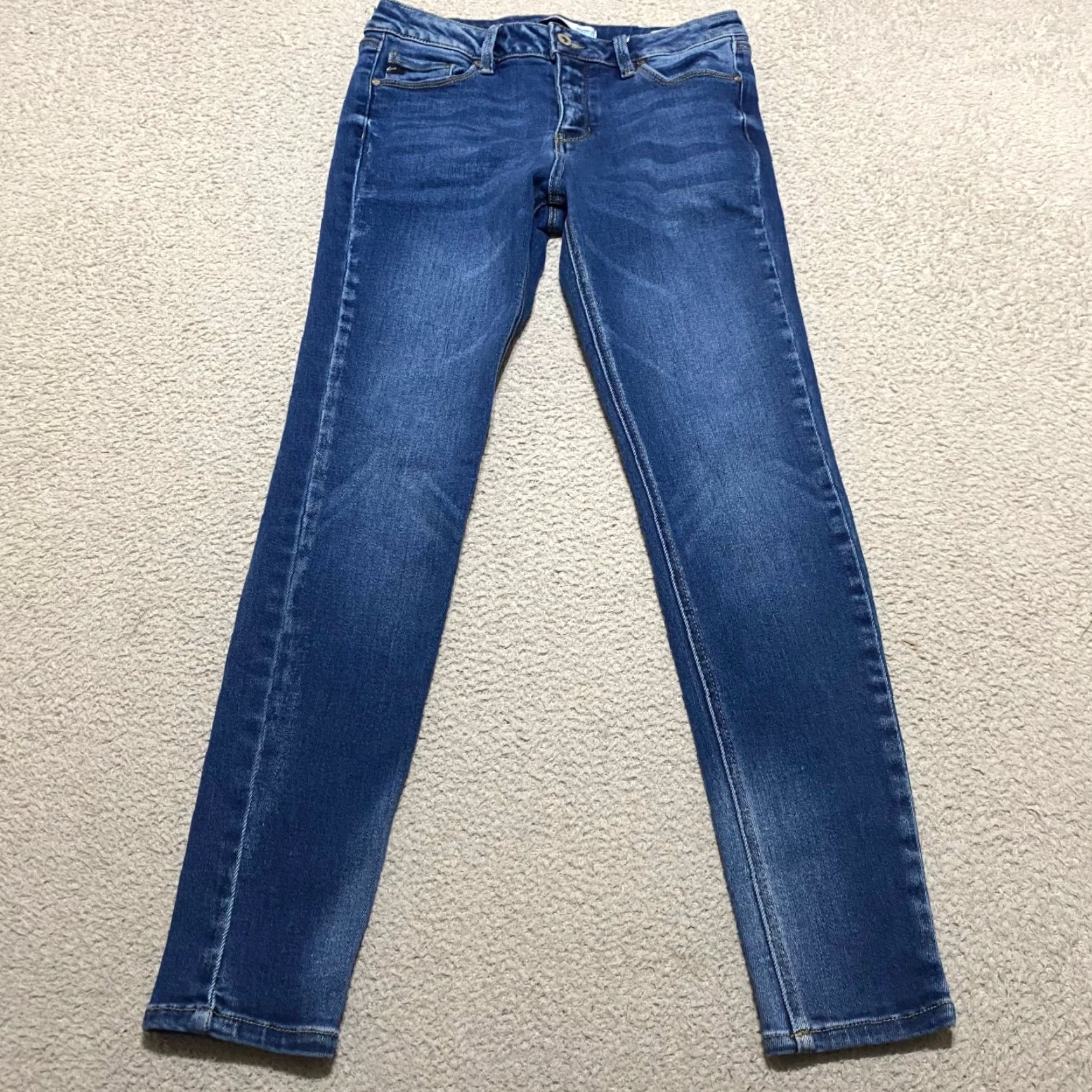 Vintage Kancan Jeans Blue Denim Dark Wash Skinny Leg Mid Rise Button Fly Womens Size 28 Maternity? Size 28" / US 6 / IT 42 - 2 Thumbnail