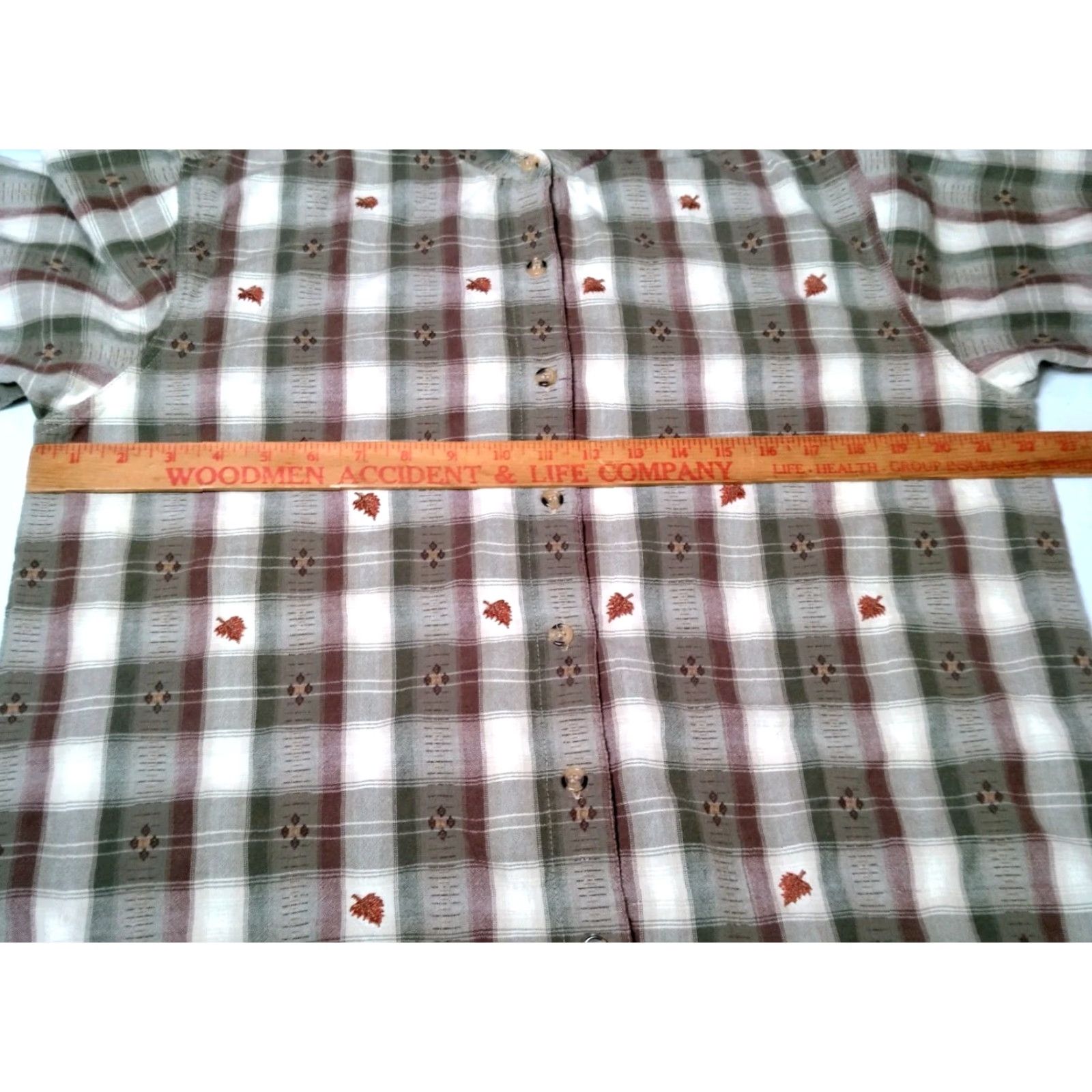Vintage VINTAGE Casey & Max Blouse Women L Brown Plaid Embroidered Leaf Autumn Casual Size L / US 10 / IT 46 - 5 Thumbnail