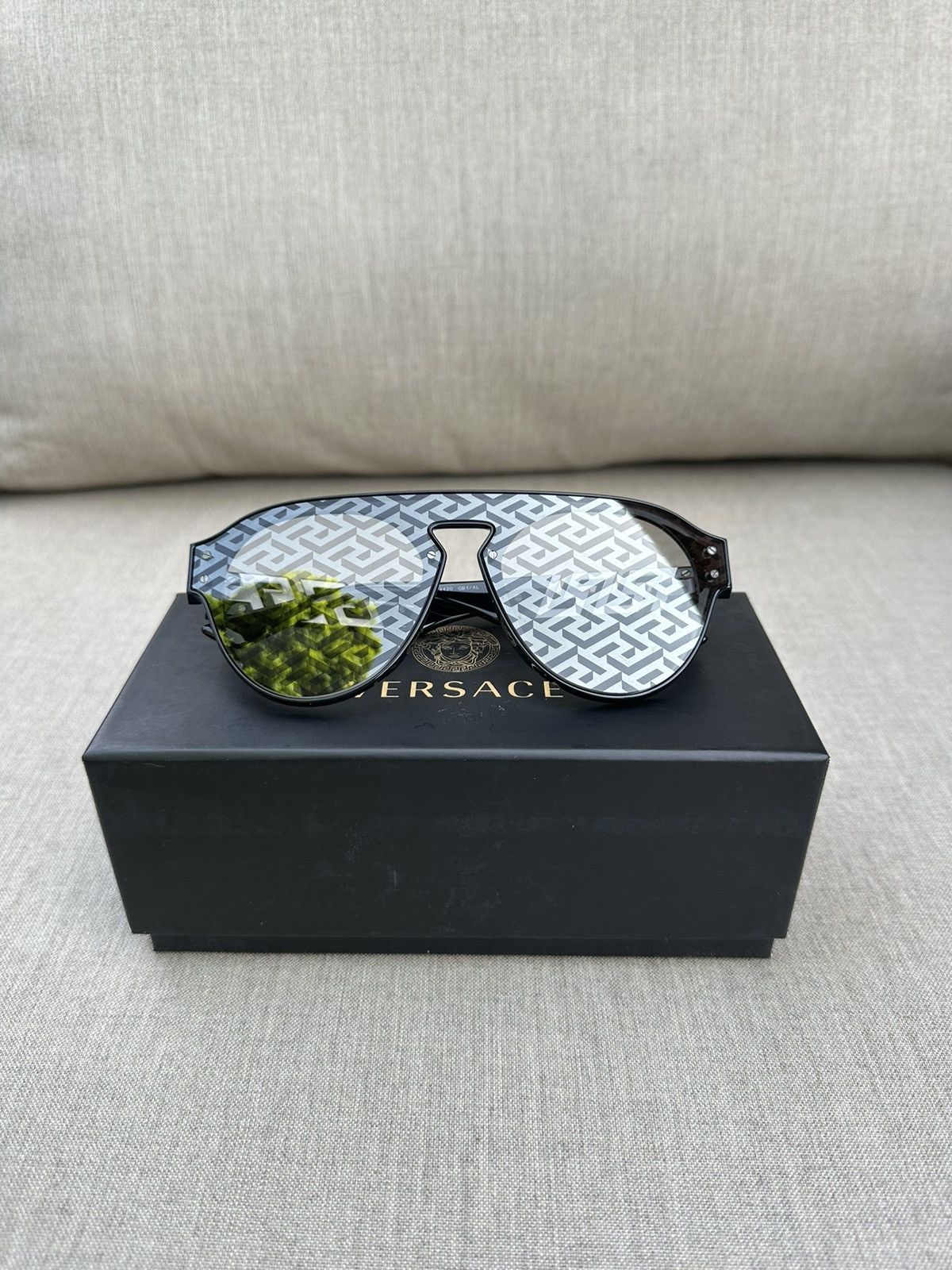 image of Versace Monogram Logo Sunglasses in Black, Men's