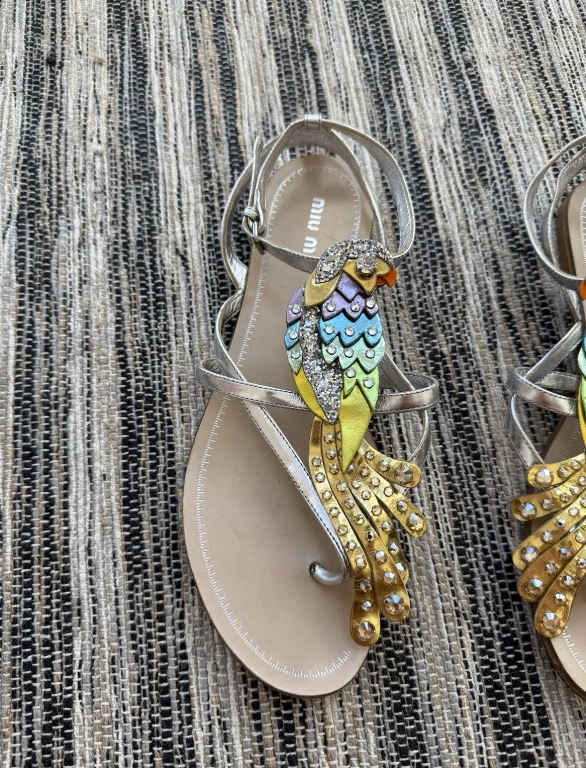 Miu Miu Miu Miu Leather Crystal Sandals Crystal Embellished Parrot Size US 7 / IT 37 - 2 Thumbnail