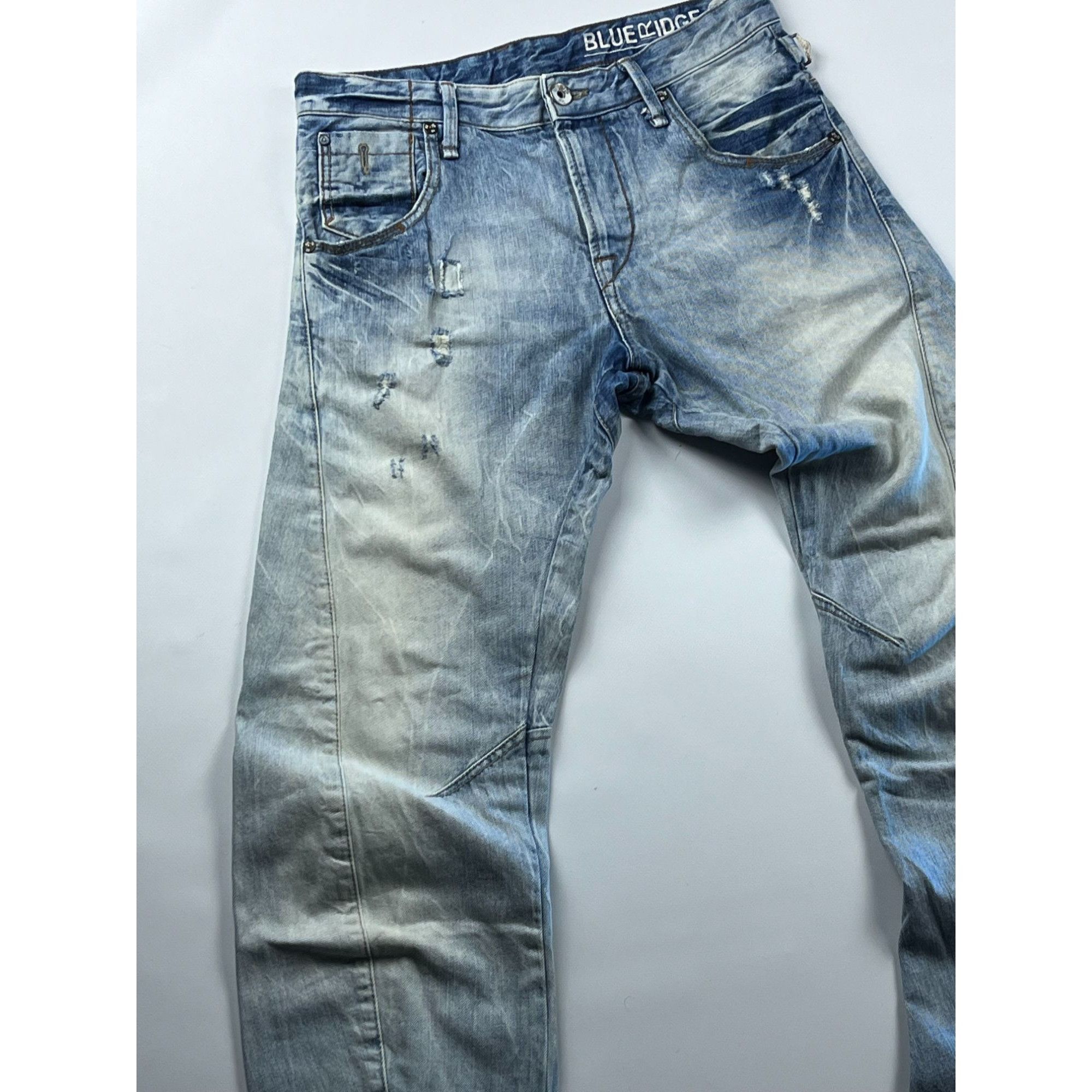 Vintage Double Knee Light Wash Ditressed Blue Ridge Jeans Size US 34 / EU 50 - 3 Thumbnail