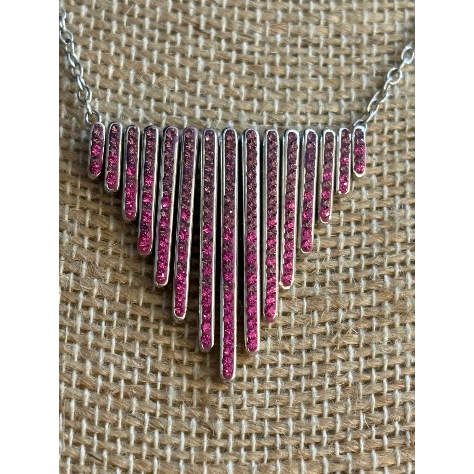Other Vintage Swarovski Crystal Fringe Necklace Silver Tone Pink Size ONE SIZE - 2 Thumbnail
