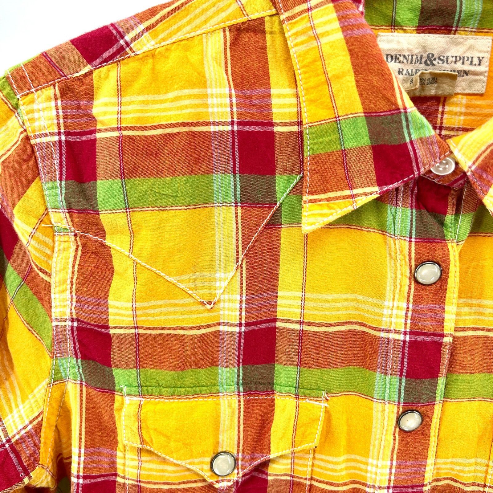 Denim & Supply Ralph Lauren Yellow Plaid 100% Cotton Western Shirt Size S / US 4 / IT 40 - 2 Thumbnail