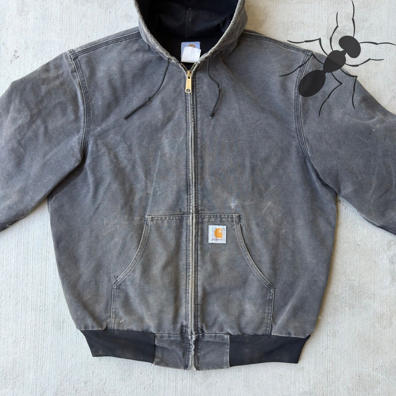 Carhartt × Vintage Carhartt faded black hooded work wear jacket Size US L / EU 52-54 / 3 - 2 Thumbnail