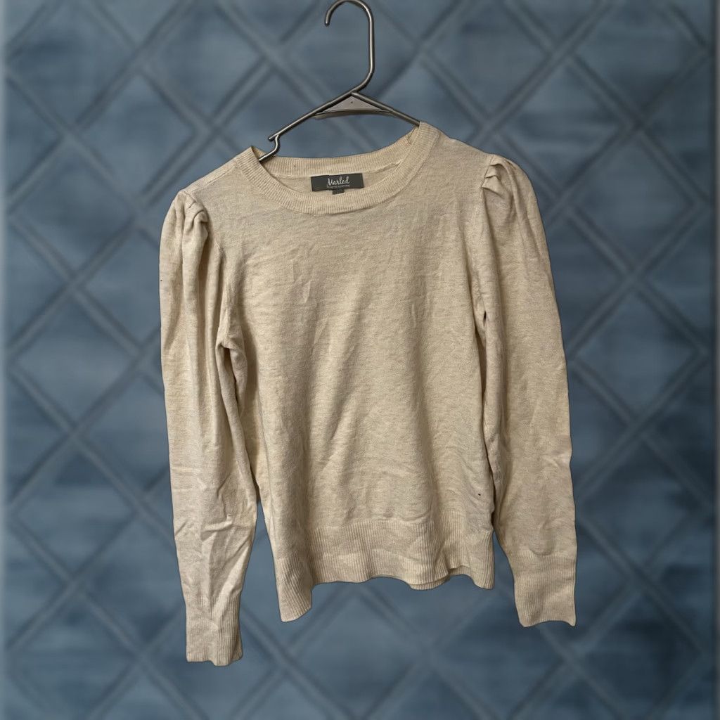 Vintage Marled Women’s Puff Shoulder Sweater Pullover Size Small Cream Crew Neck Long Sleeve Knit Pullover All Seasons Regular Womens Fashion Classic Solid Size S / US 4 / IT 40 - 1 Thumbnail