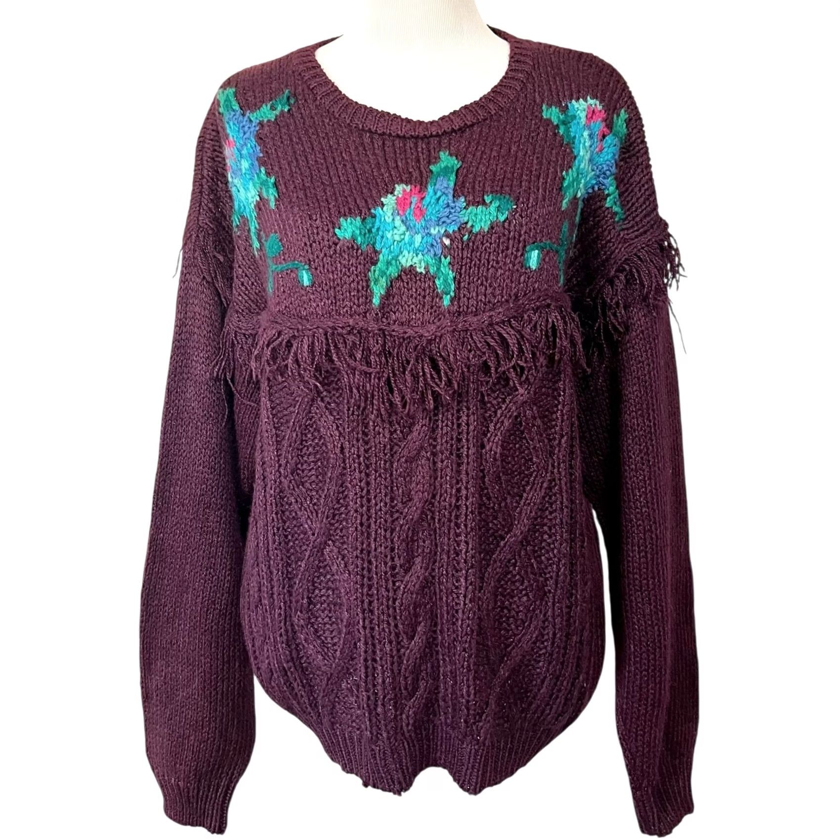 Vintage VINTAGE Center Aisle Women’s Sweater Turtleneck Knit Fringe Purple XL Pullover Knit Long Sleeve Shoulder Pads Size XL / US 12-14 / IT 48-50 - 2 Thumbnail