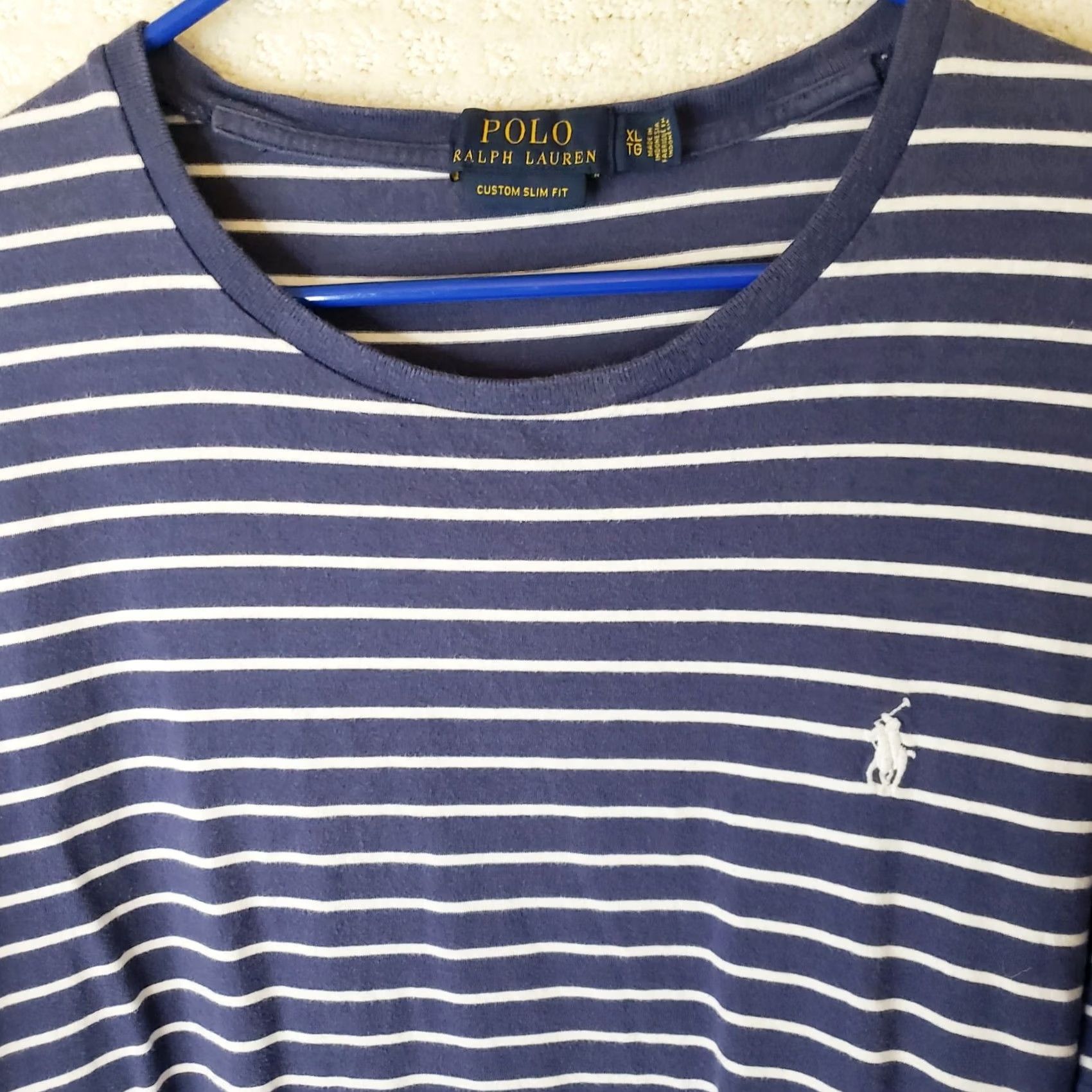 Polo Ralph Lauren Polo Ralph Lauren Shirt Men XL Blue Striped Slim Fit Crew Neck T-Shirt Jersey Cotton Short Sleeve Size US XL / EU 56 / 4 - 3 Thumbnail