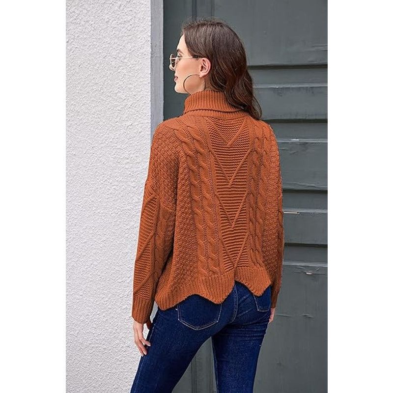 Other Beyove Orange Turtleneck Scalloped Hem Cable Knit Sweater Size M / US 6-8 / IT 42-44 - 8 Thumbnail