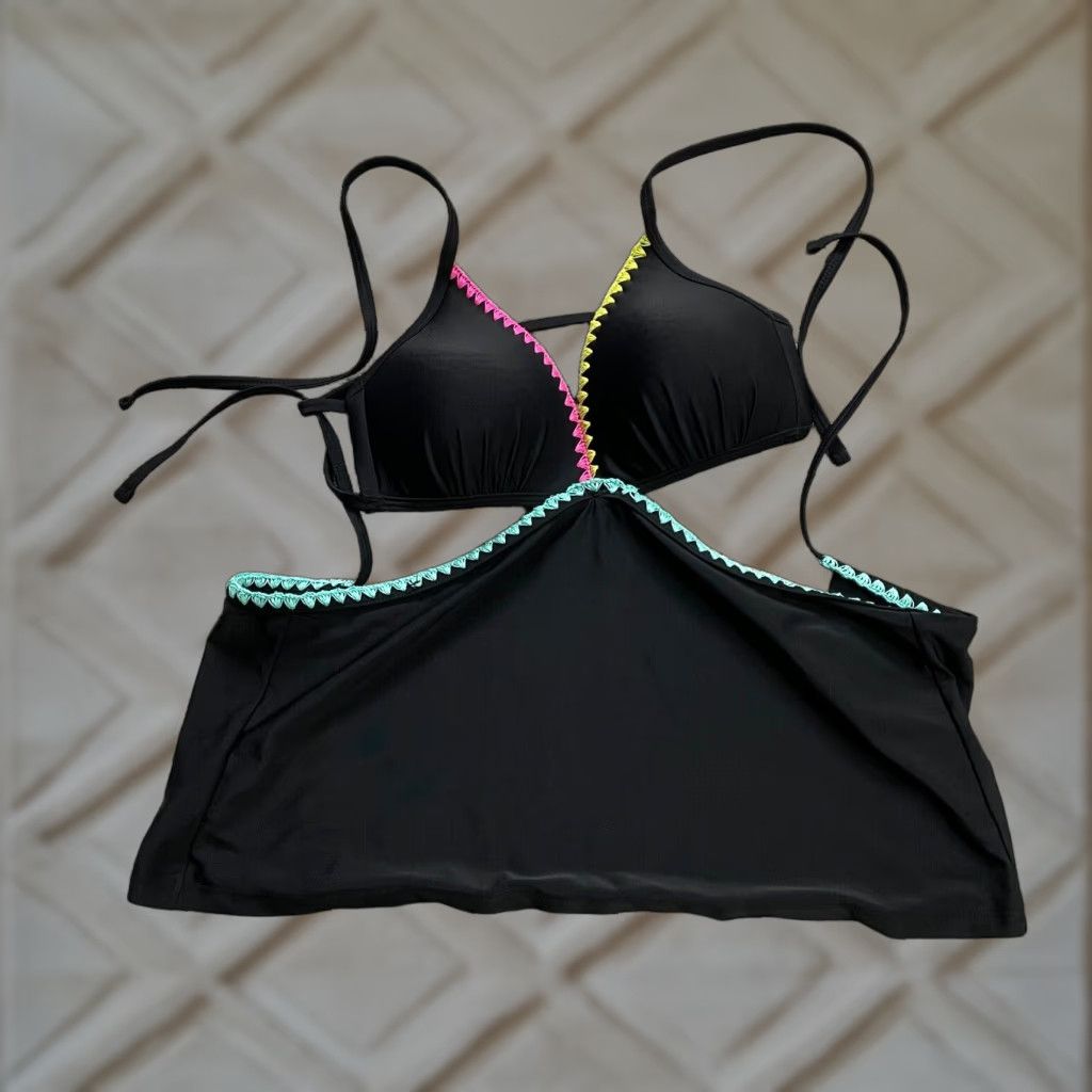 Vintage Unbranded Black Tankini Swimwear Halter Tank Beach Womens Medium Size ONE SIZE - 1 Thumbnail