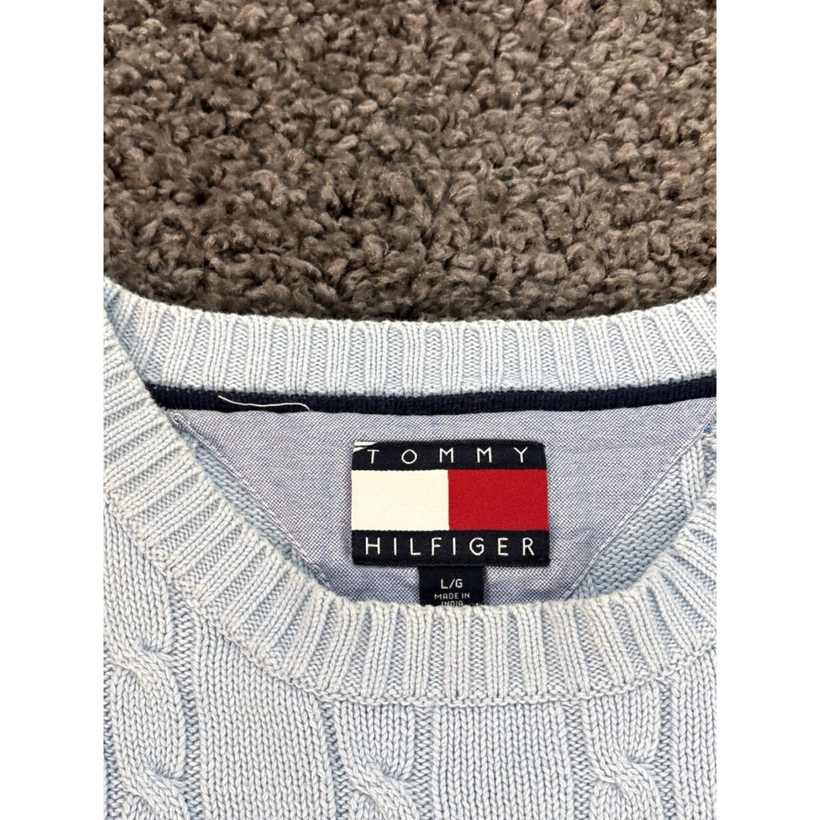 Tommy Hilfiger VINTAGE Tommy Hilfiger Sweater Mens L Cable Knit Crewneck Cotton Blue Pullover Logo Size US L / EU 52-54 / 3 - 4 Thumbnail