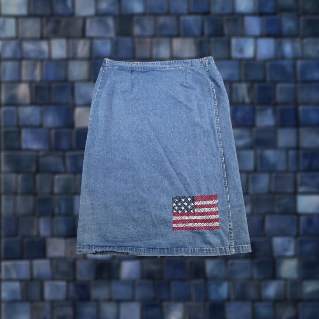 Vintage Vintage Casual Corner Denim Skirt 1X Midi A-Line Blue 90s 4th Of July Womens Size 40" / US 18 - 1 Thumbnail