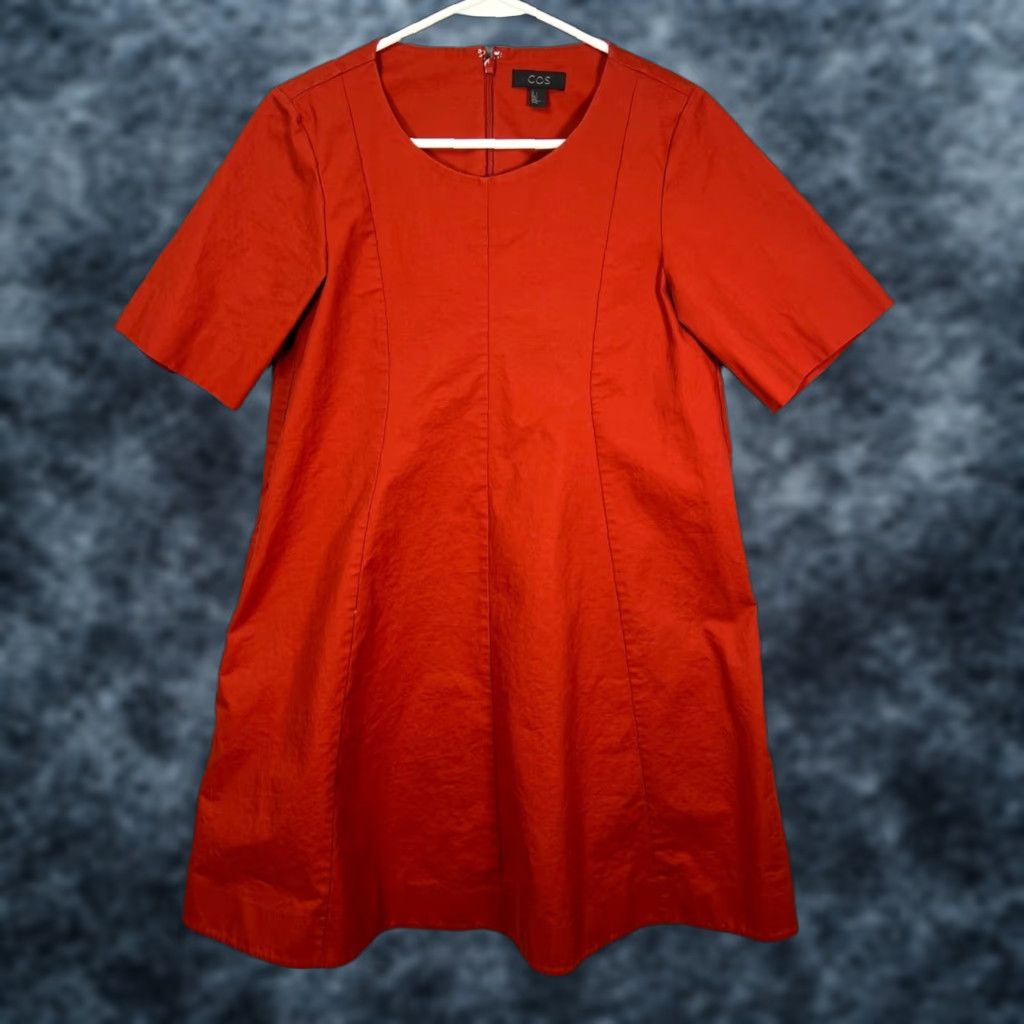 Cos COS Dress Womens 4 Red Short-Sleeve A-Line Back Zip Cotton Blend Knee Length Vintage No N/A Size S / US 4 / IT 40 - 1 Thumbnail