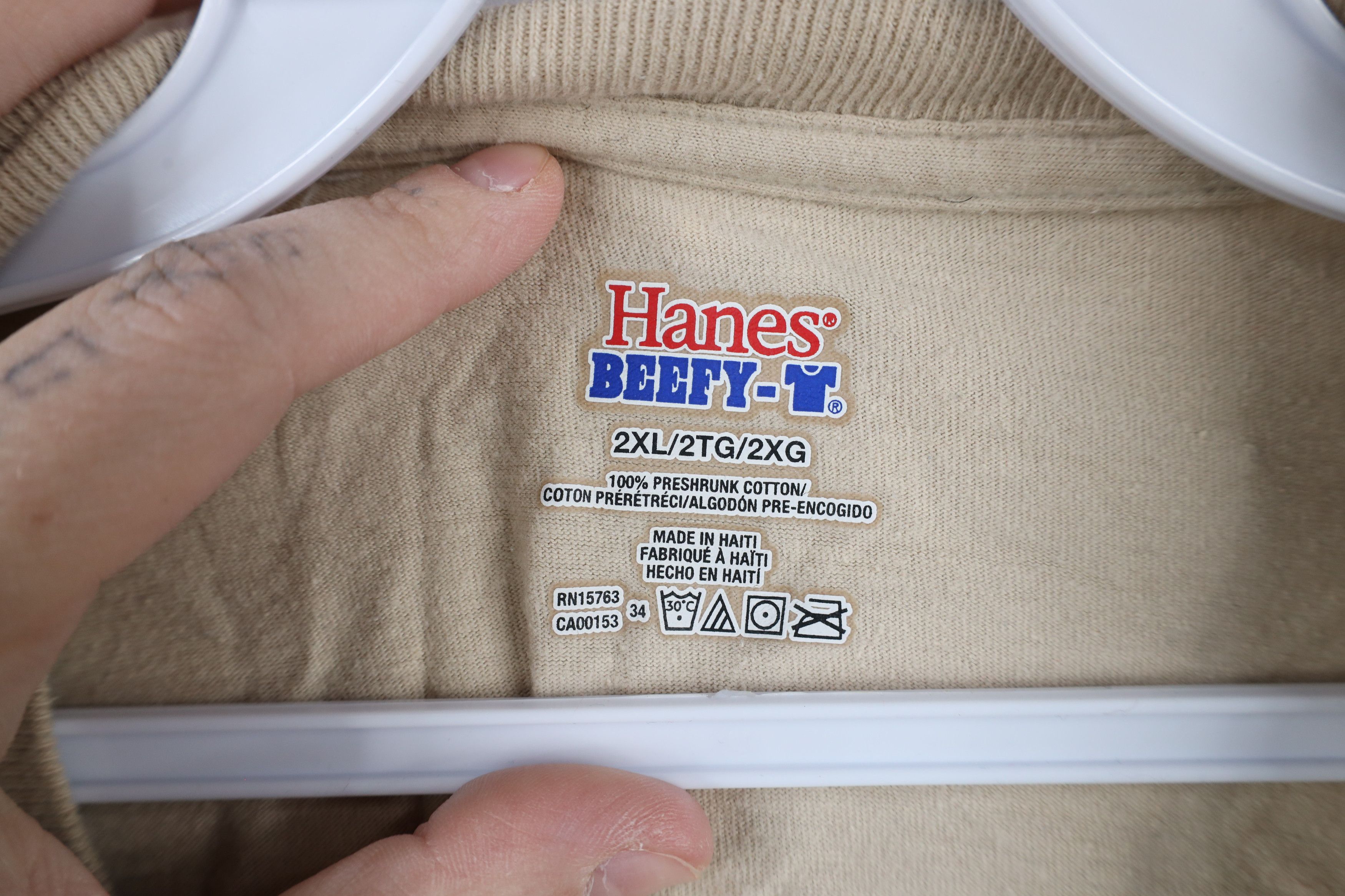 Hanes × Vintage Vintage Y2K Hanes Beefy Blank Long Sleeve T-Shirt Khaki Size US XXL / EU 58 / 5 - 7 Thumbnail