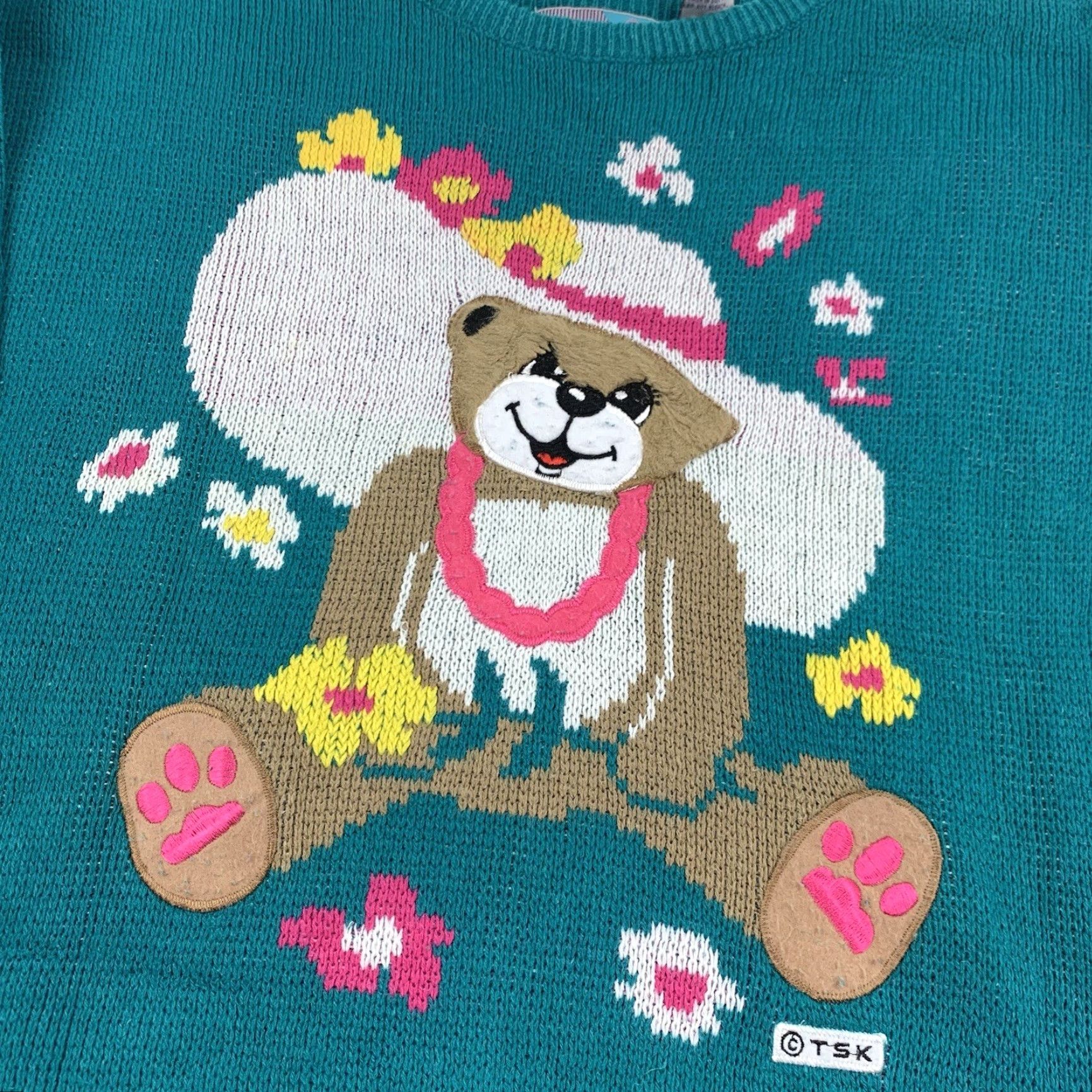 Vintage VINTAGE Pinwheel Sweater Women's Large Blue Teddy Bear Floral 90s Pullover Womens Size L / US 10 / IT 46 - 2 Thumbnail