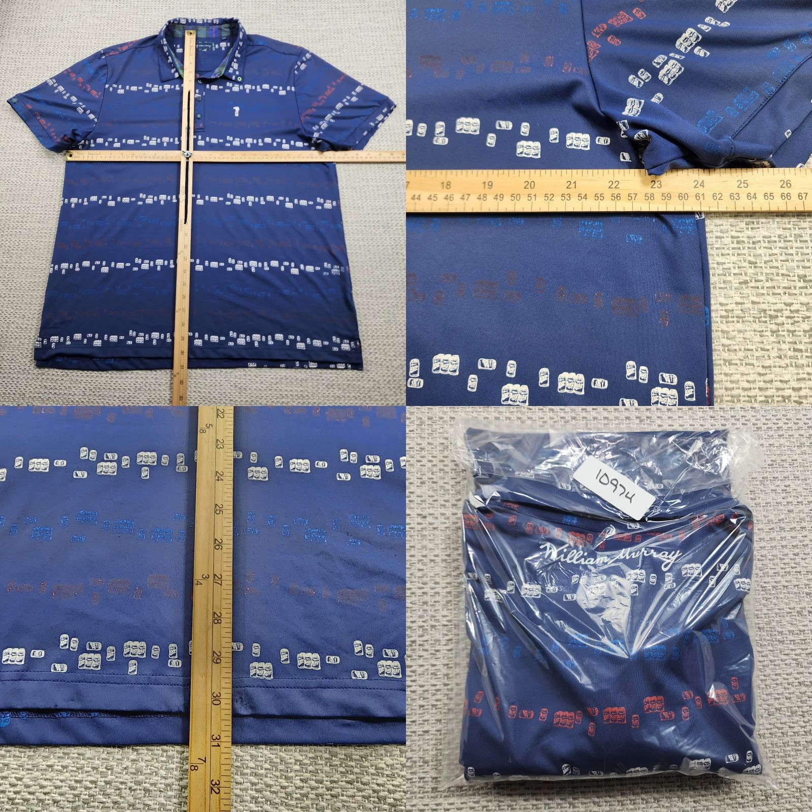 Vintage William Murray Polo Shirt Mens XL Golf Cocktails Food Print Performance Size US XL / EU 56 / 4 - 8 Thumbnail