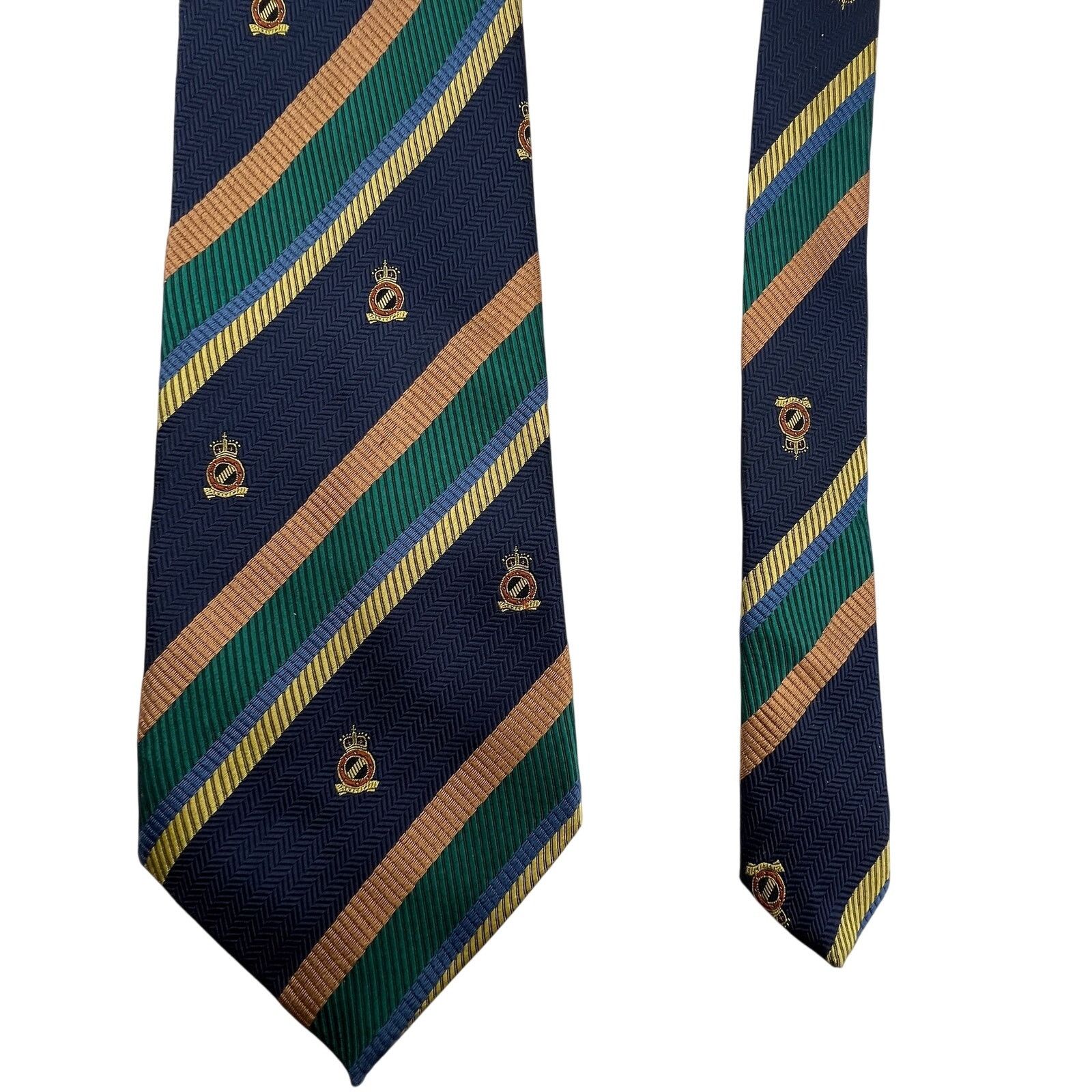 Balmain Pierre Balmain Silk Stripe Tie Emblem Motif Navy Blue Green Size ONE SIZE - 6 Thumbnail