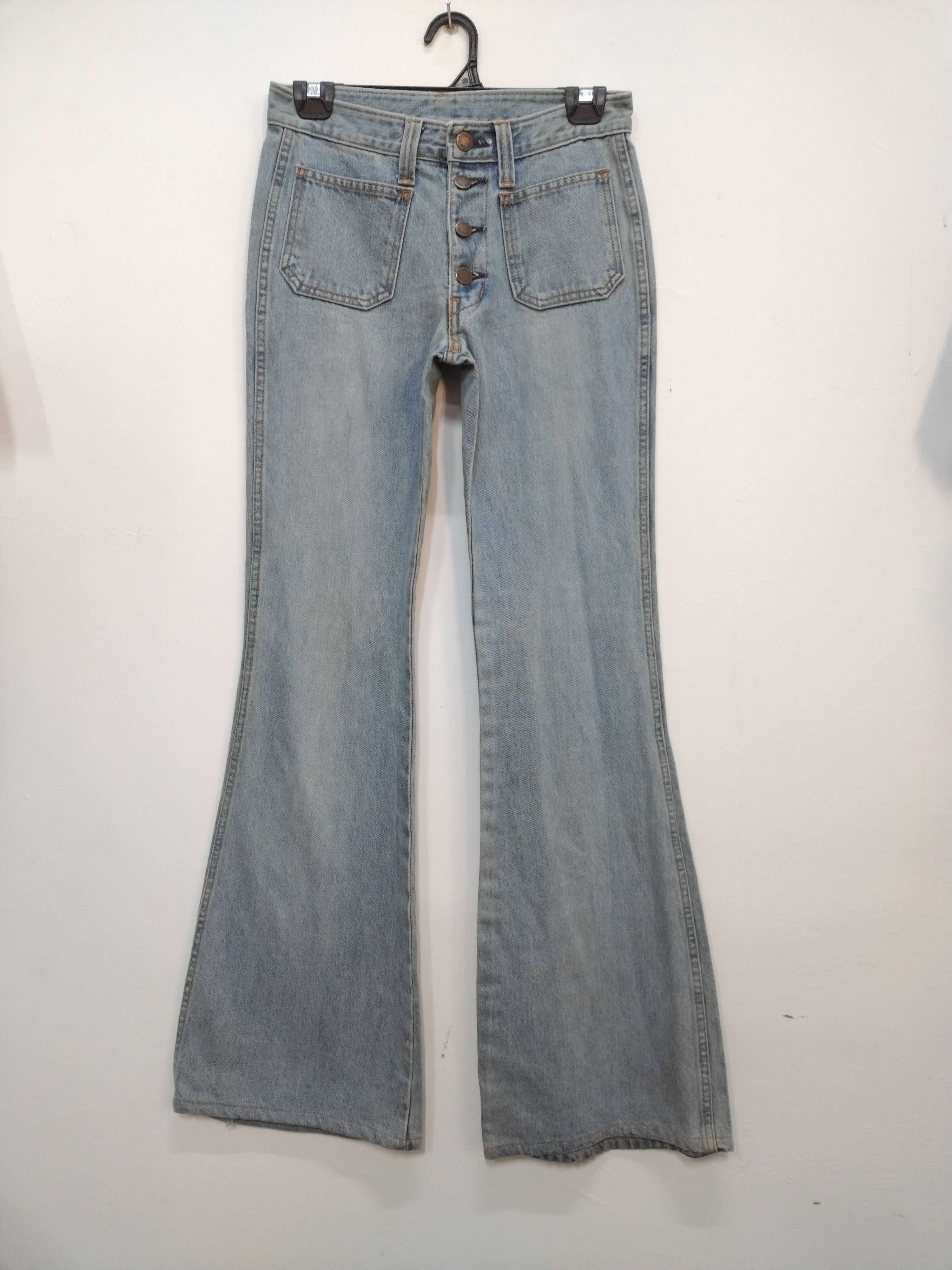 Vintage BLUE WAY Flare Bootcut Faded Jeans Bell Button